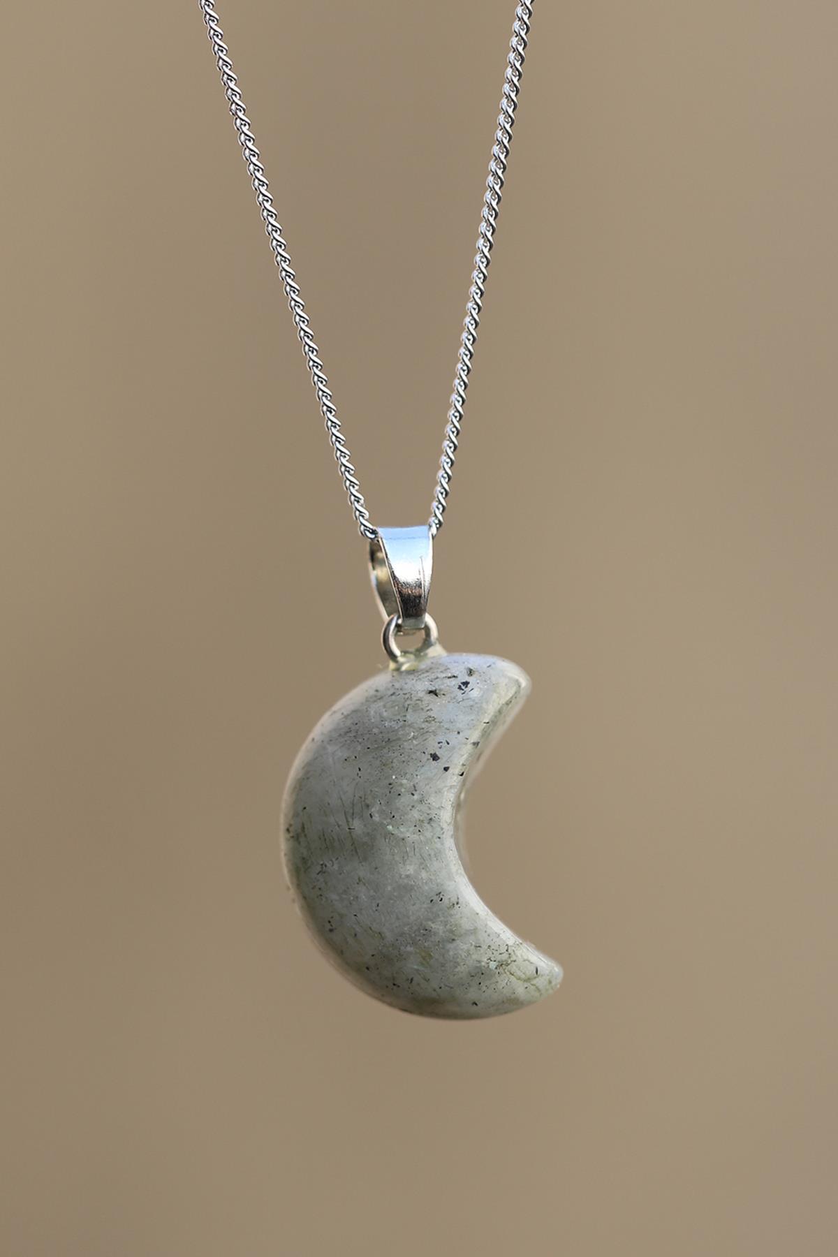 Labradorit Doğal Taş Ay Model Kolye