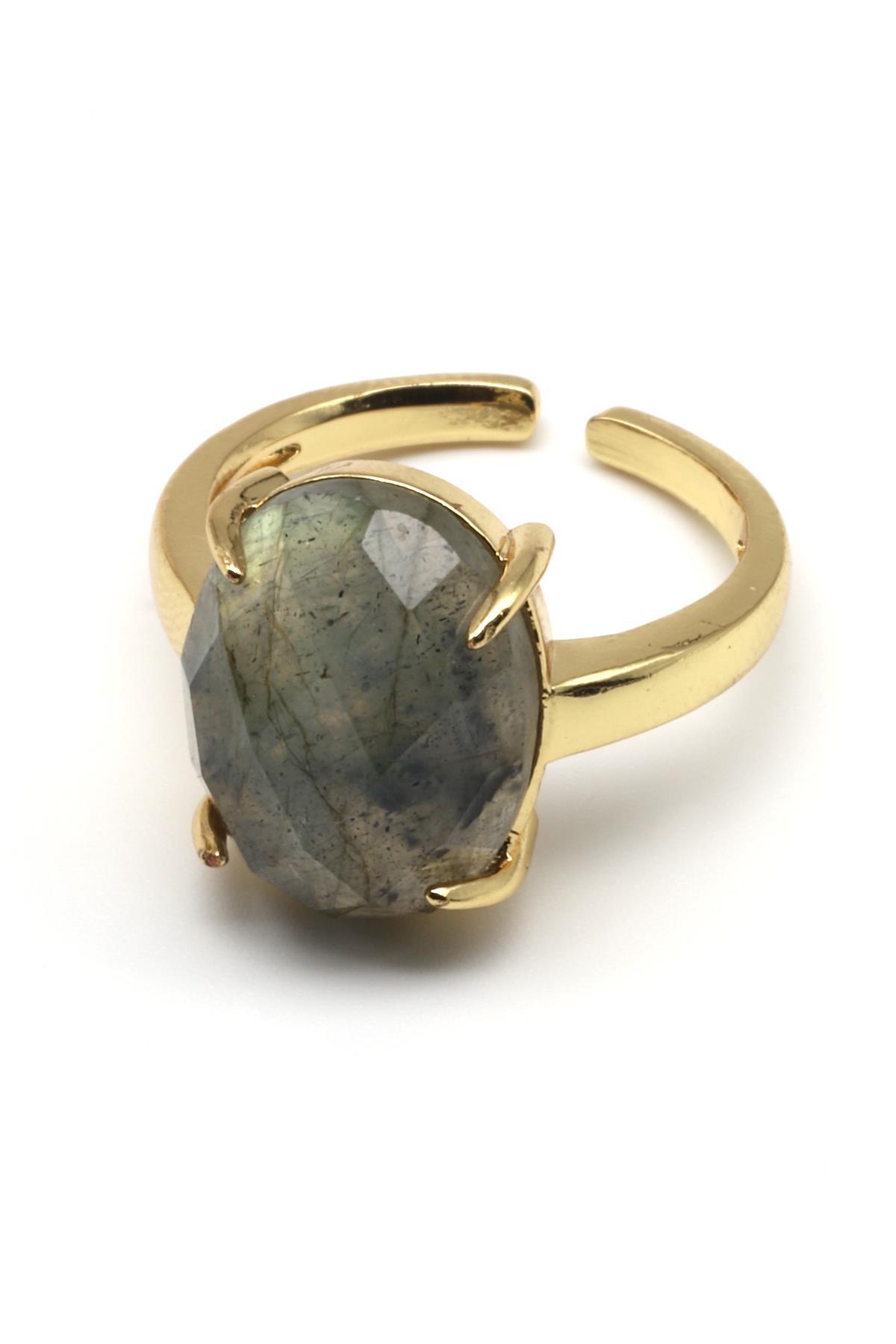 Labradorit Doğal Taş Ayarlaabilir Gold Renk Yüzük