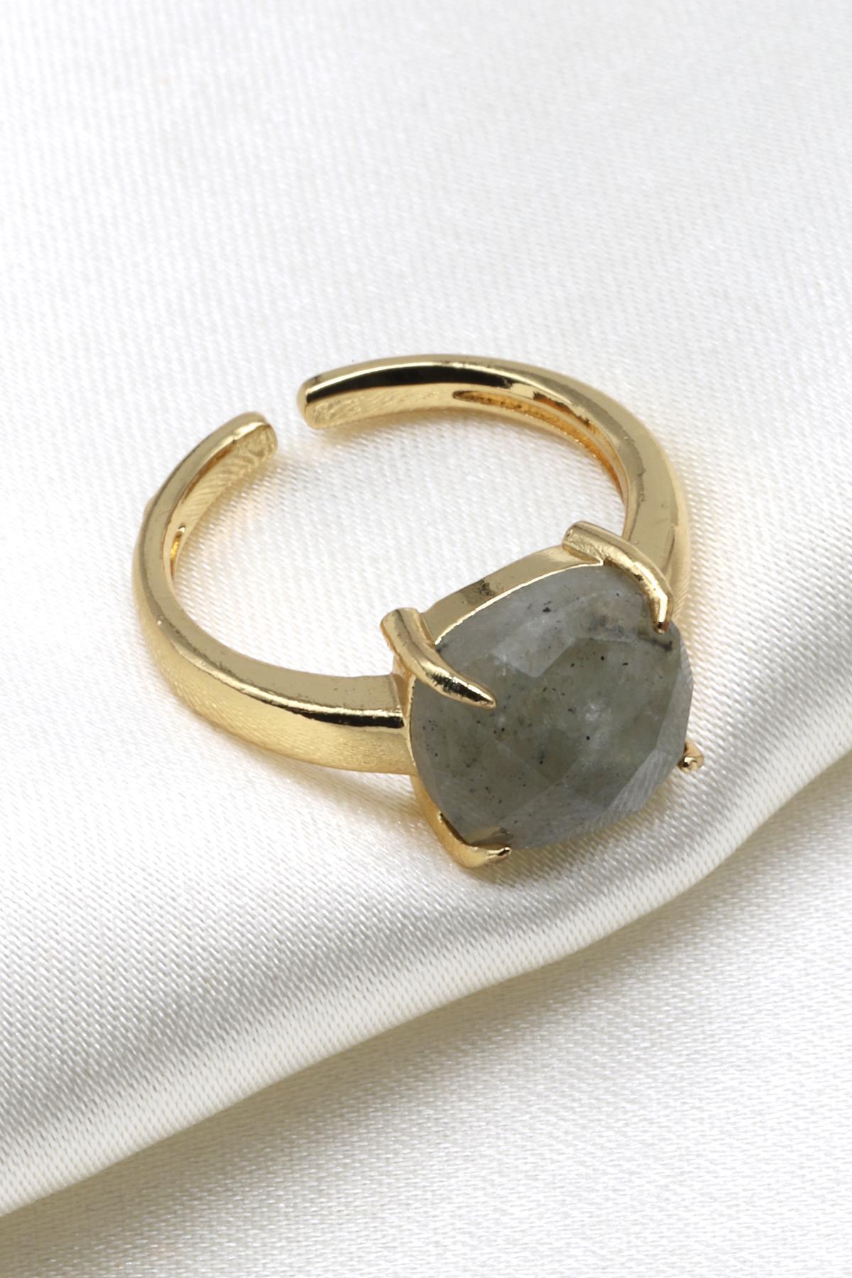 Labradorit Doğal Taş Ayarlanabilir Gold Renk Yüzük