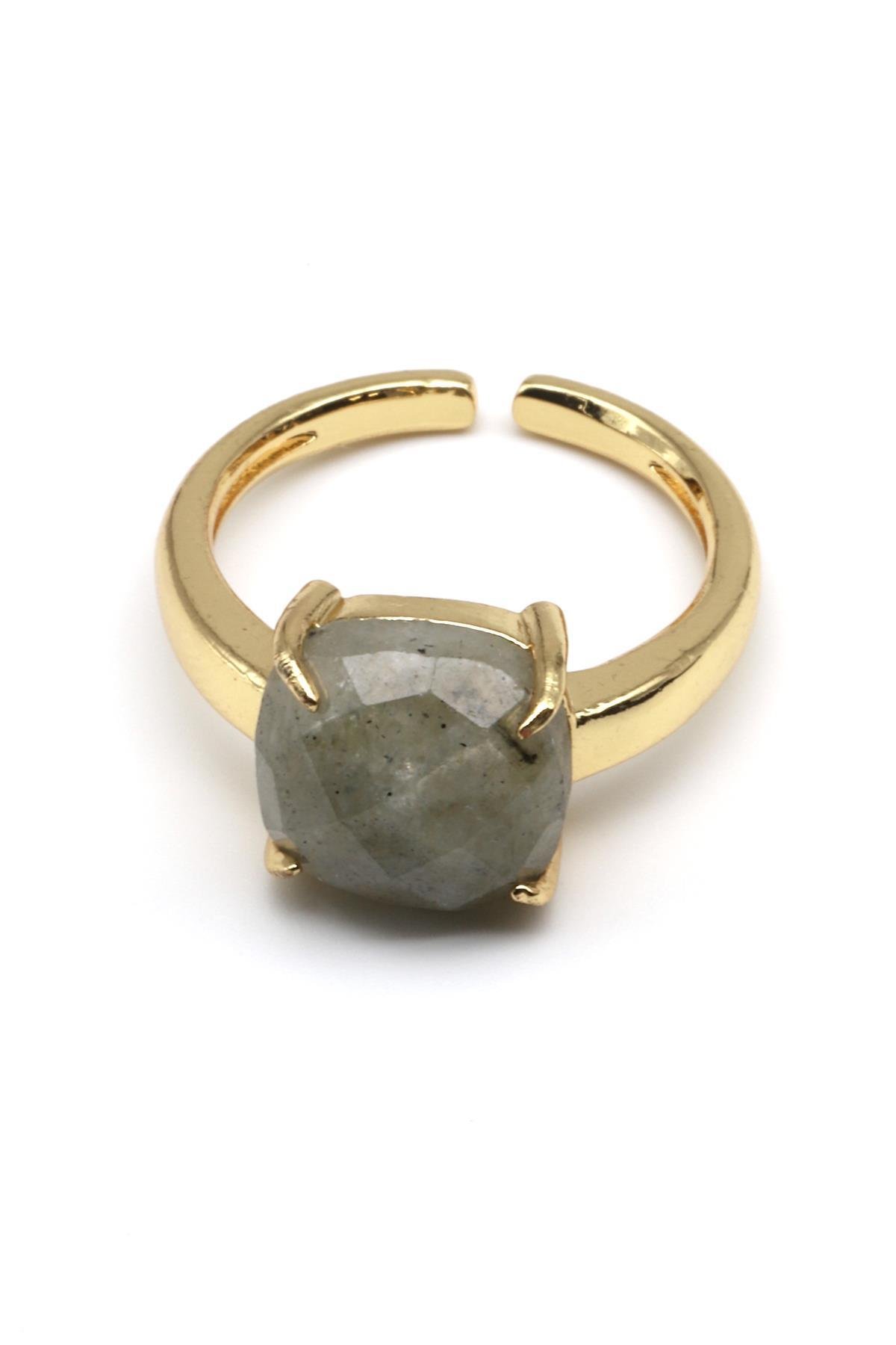Labradorit Doğal Taş Ayarlanabilir Gold Renk Yüzük