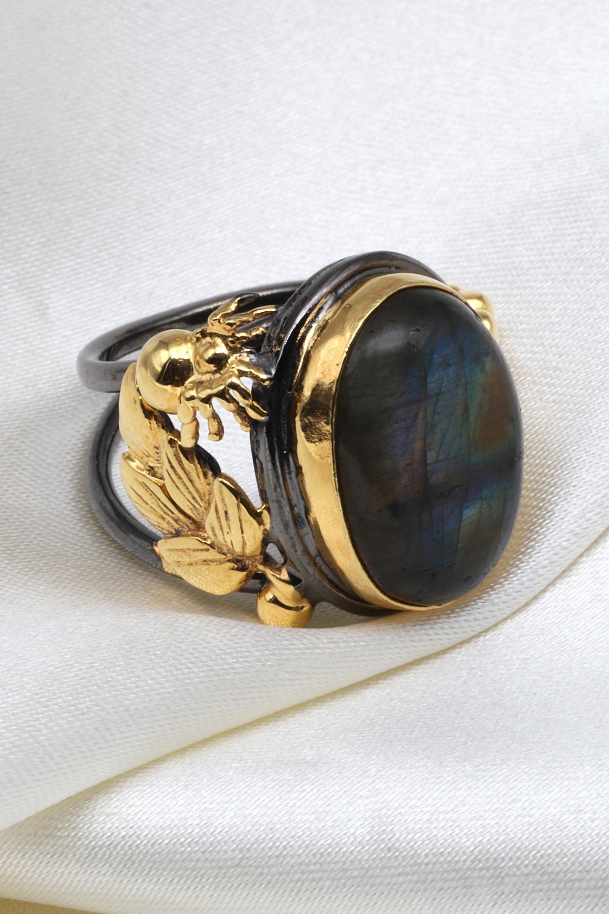 Labradorit Doğal Taş Ayarlanabilir Yüzük