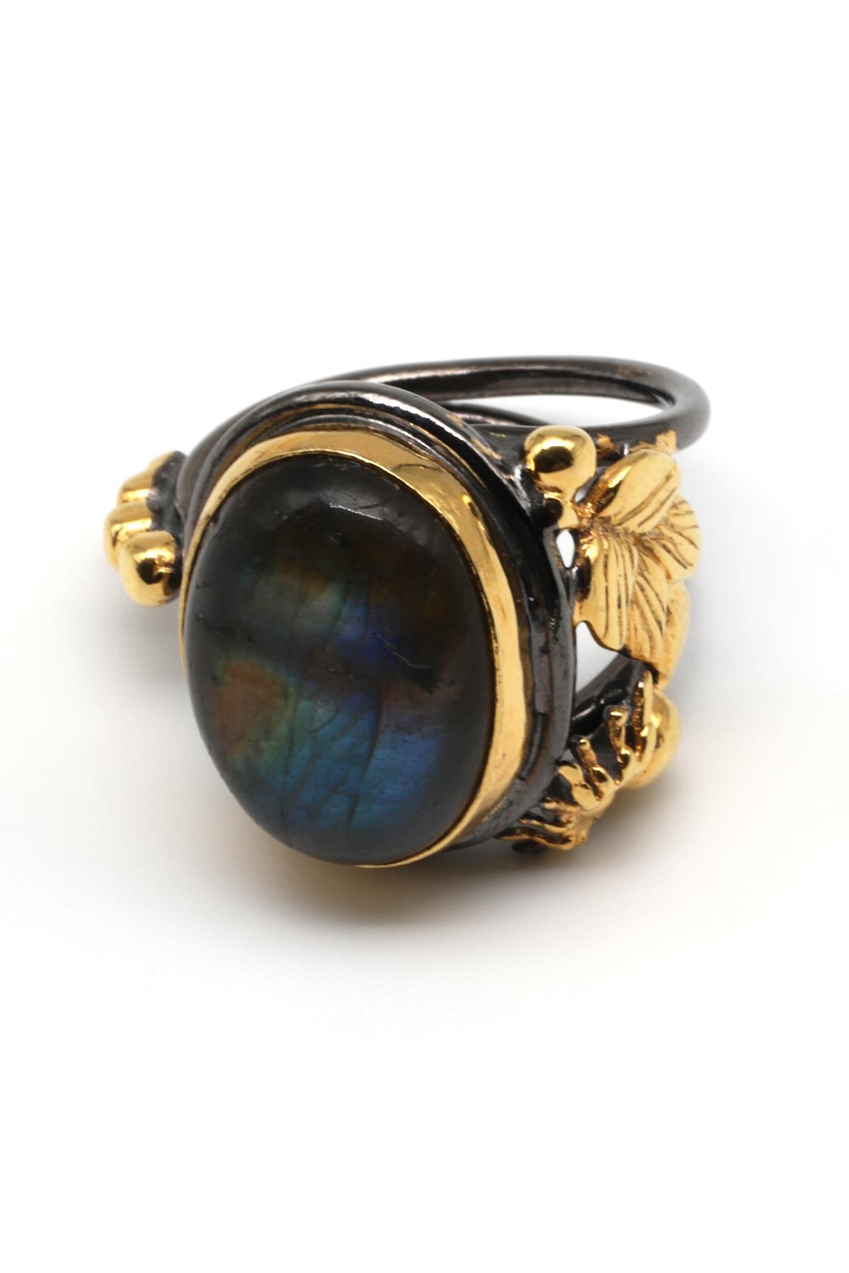 Labradorit Doğal Taş Ayarlanabilir Yüzük