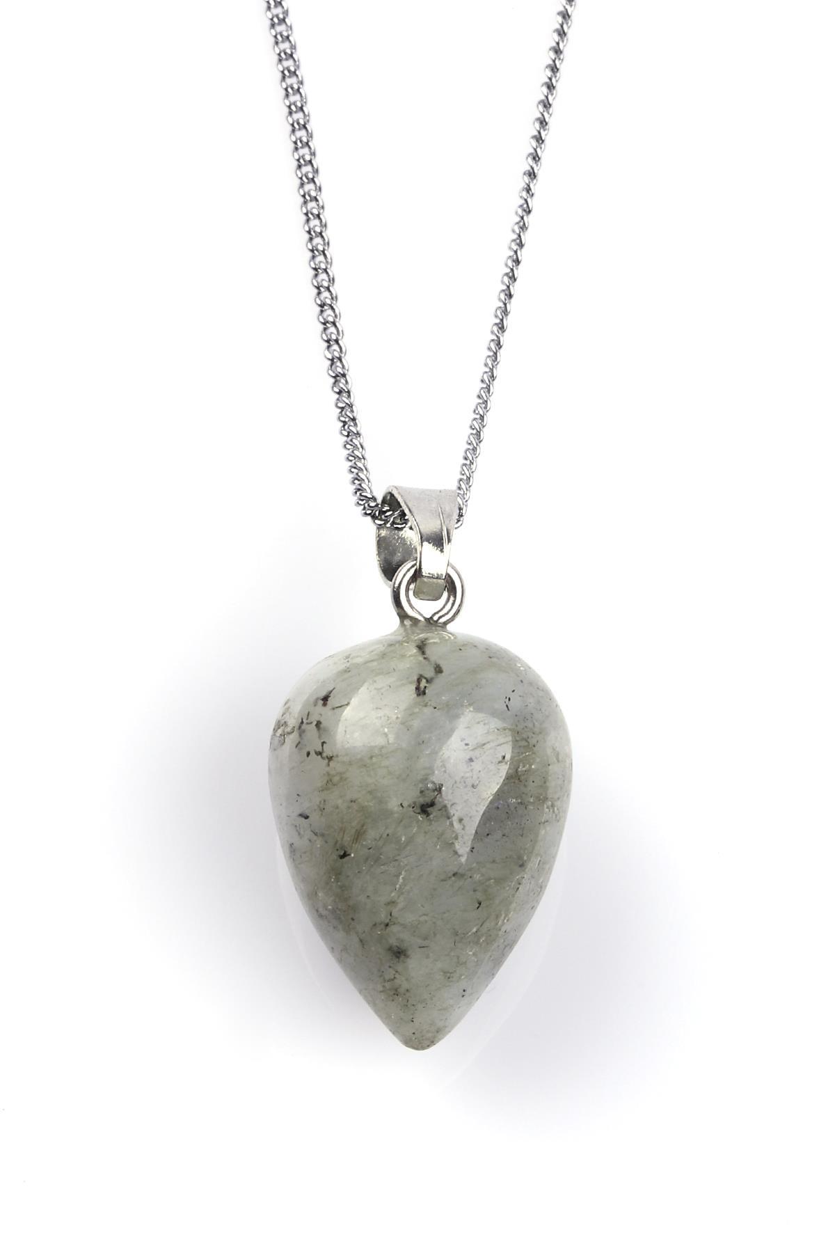 Labradorit Doğal Taş Damla Model Kolye