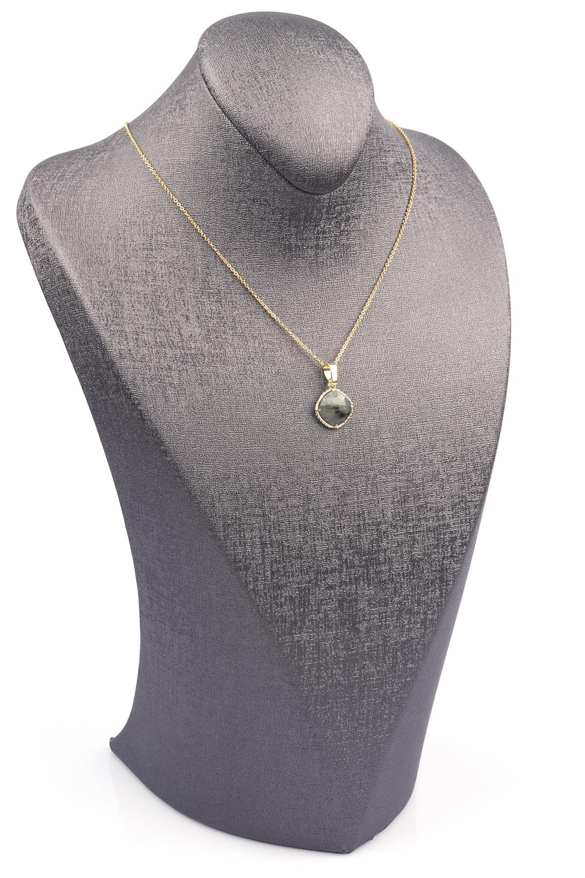 Labradorit Doğal Taş Gold Renkli Kolye