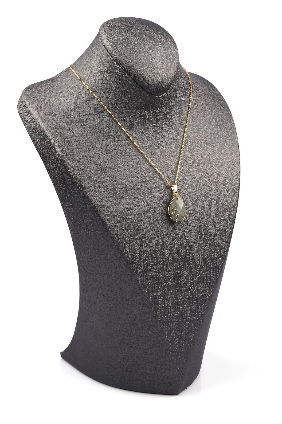 Labradorit Doğal Taş Gold Renkli Kolye