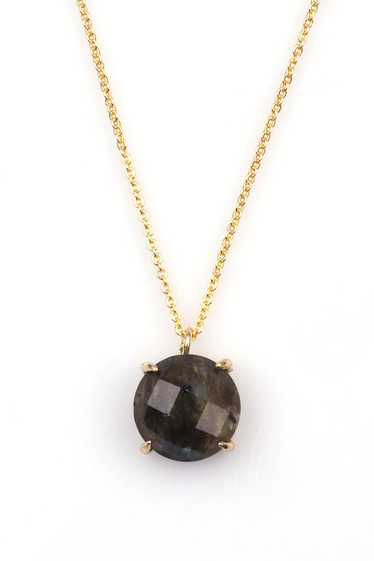 Labradorit Doğal Taş Gold Renkli Kolye