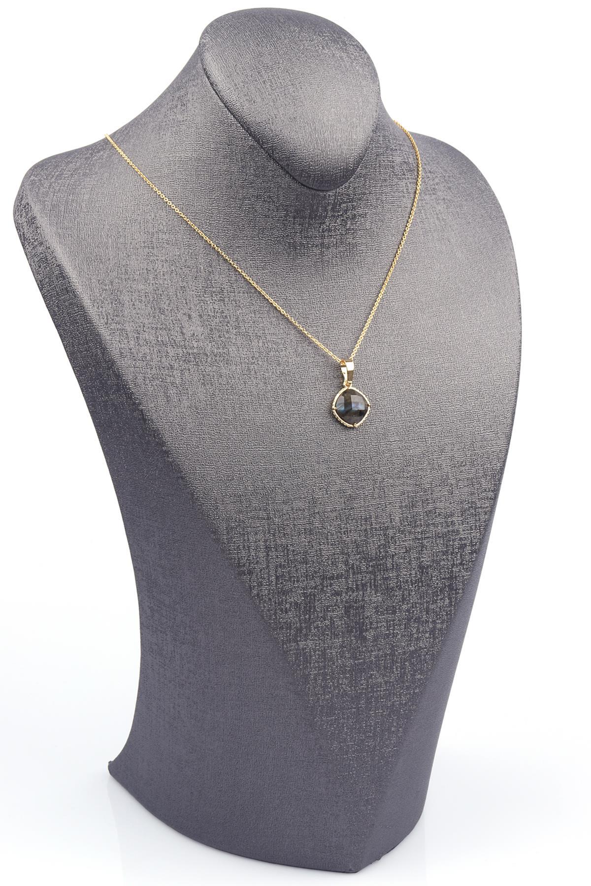 Labradorit Doğal Taş Gold Renkli Kolye