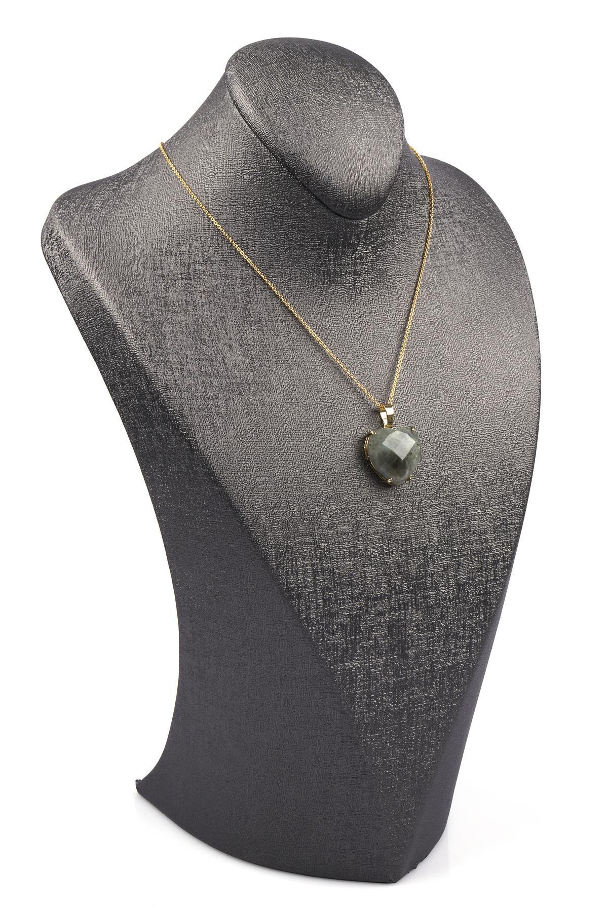 Labradorit Doğal Taş Gold Renkli Kolye