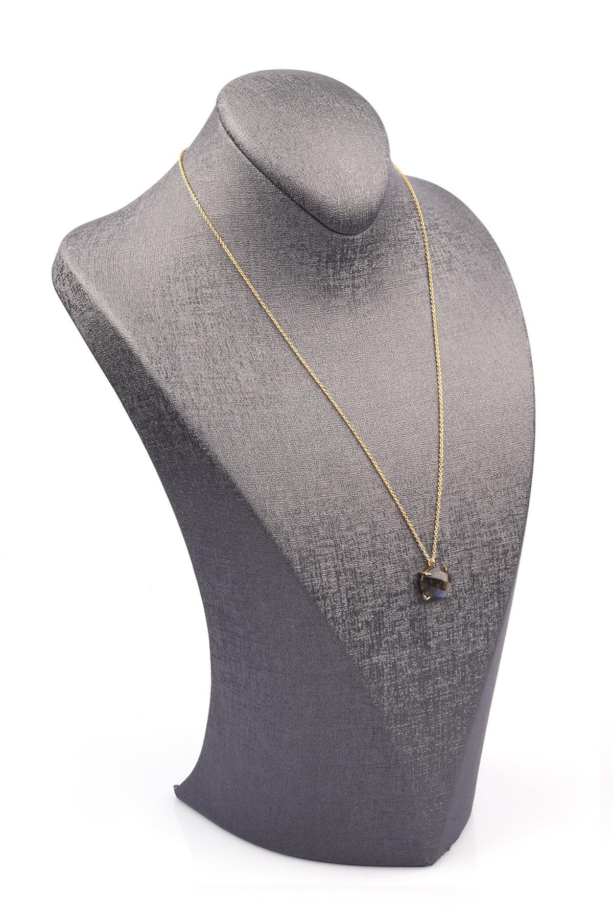 Labradorit Doğal Taş Gold Renkli Kolye