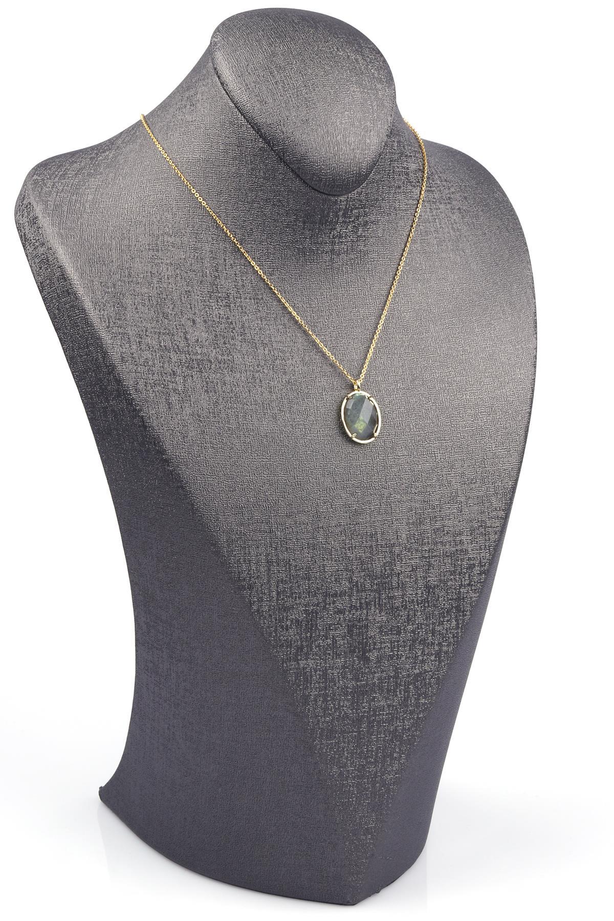 Labradorit Doğal Taş Gold Renkli Kolye