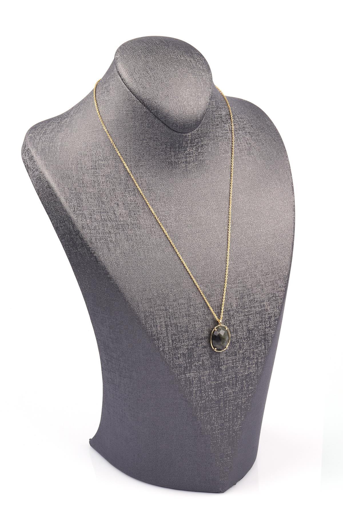 Labradorit Doğal Taş Gold Renkli Kolye