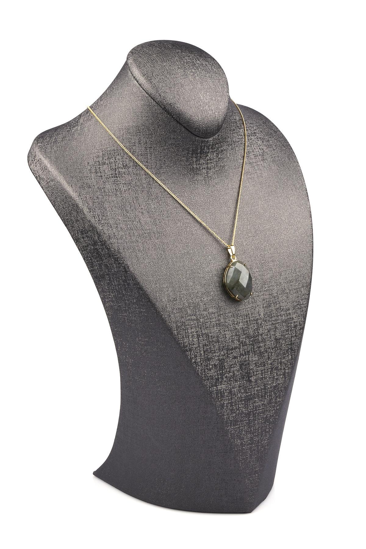 Labradorit Doğal Taş Gold Renkli Kolye