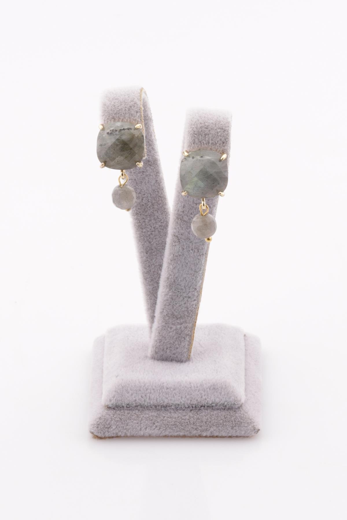 Labradorit Doğal Taş Gold Renkli Küpe