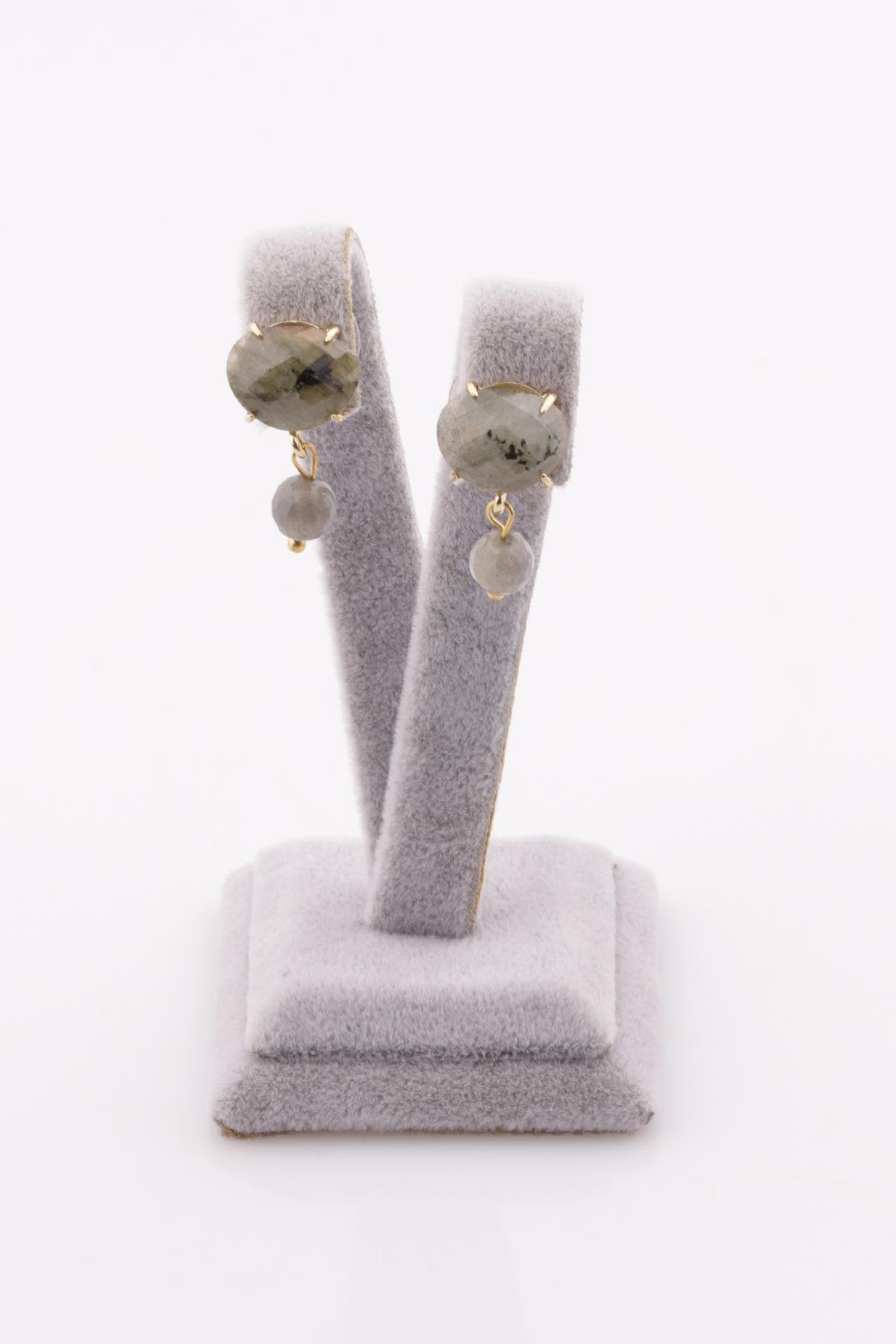 Labradorit Doğal Taş Gold Renkli Küpe