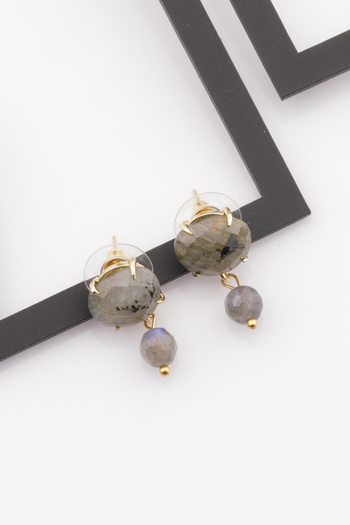 Labradorit Doğal Taş Gold Renkli Küpe