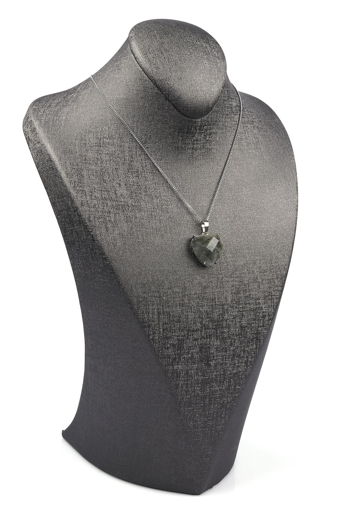 Labradorit Doğal Taş Gümüş Renkli Kolye