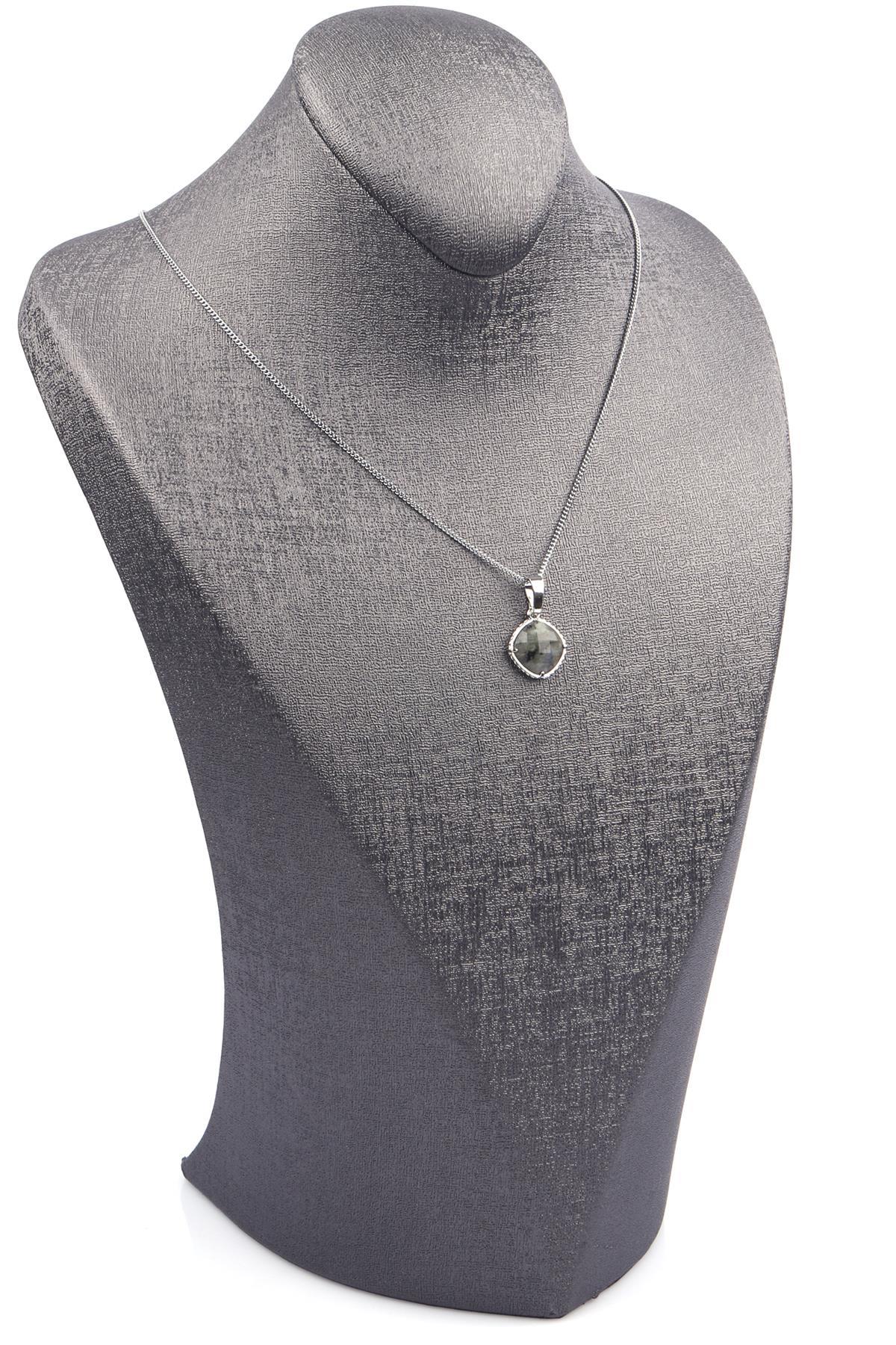 Labradorit Doğal Taş Gümüş Renkli Kolye