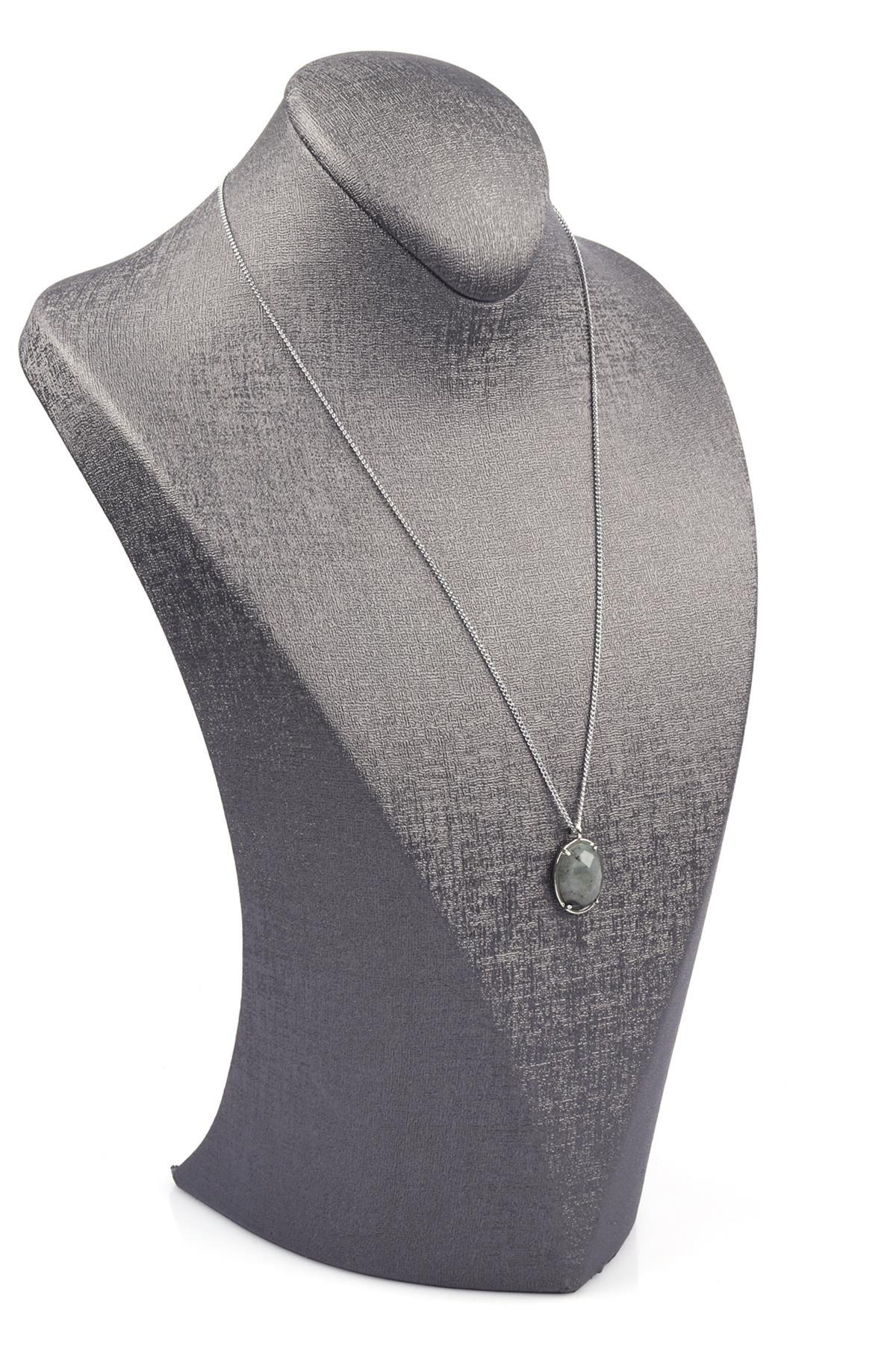 Labradorit Doğal Taş Gümüş Renkli Kolye