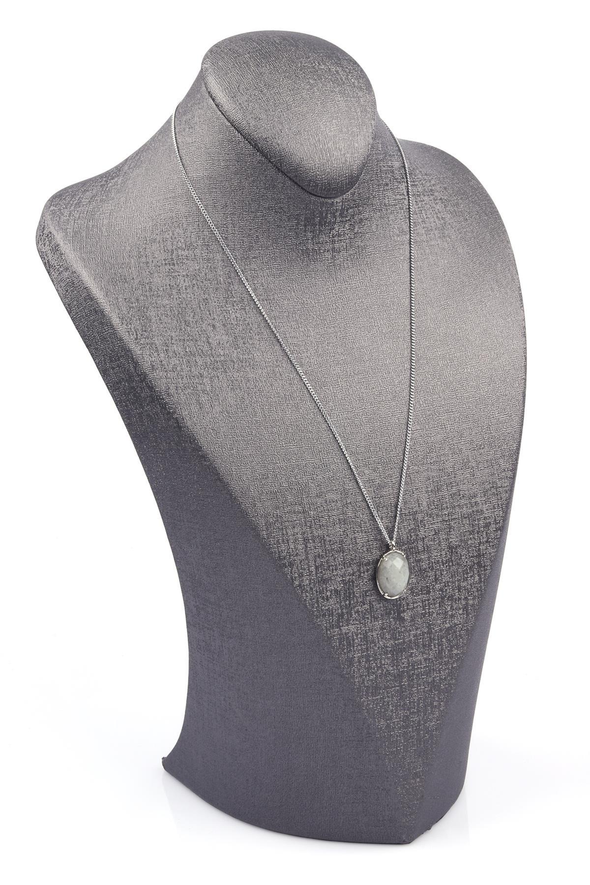 Labradorit Doğal Taş Gümüş Renkli Kolye