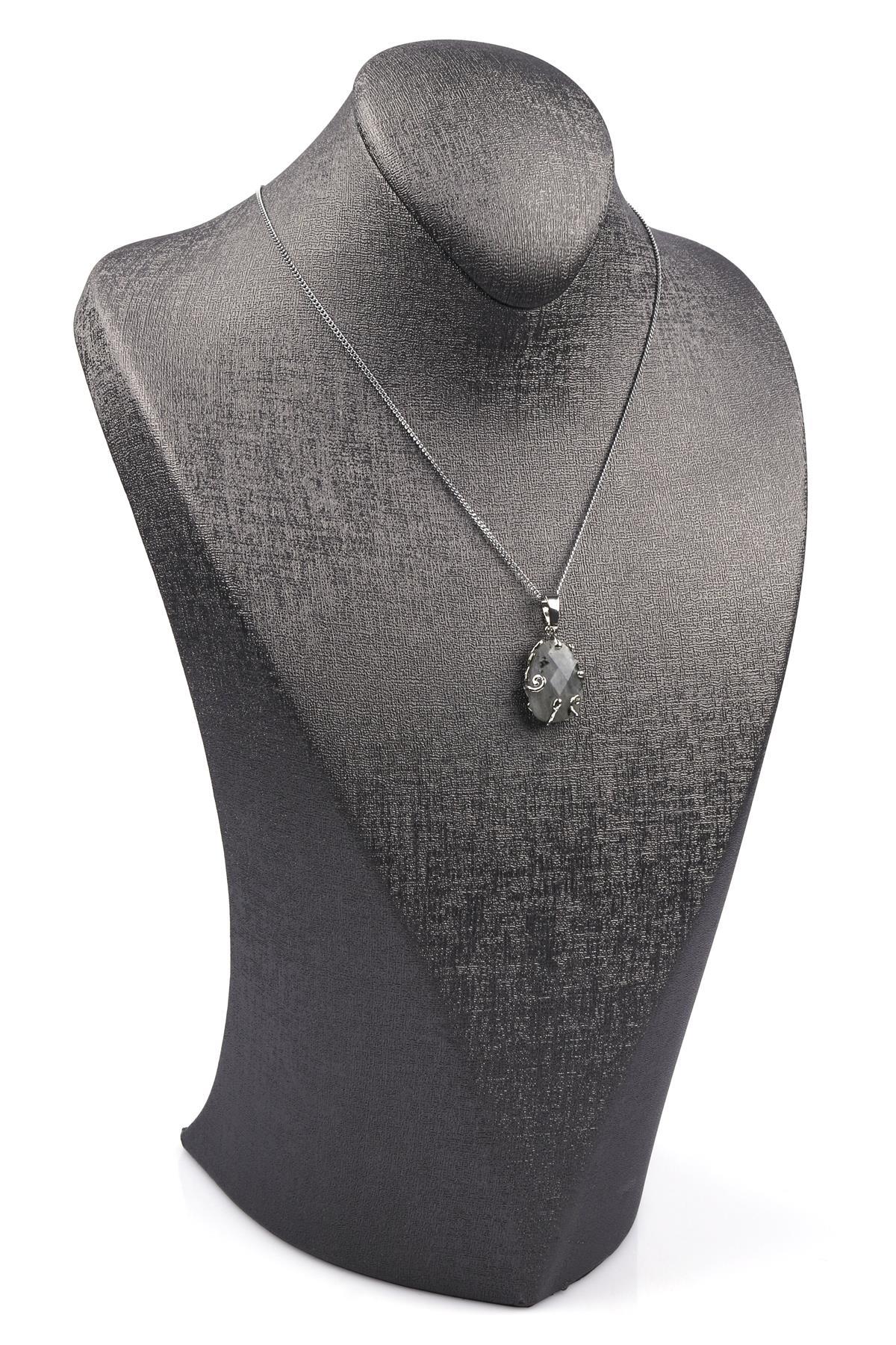 Labradorit Doğal Taş Gümüş Renkli Kolye