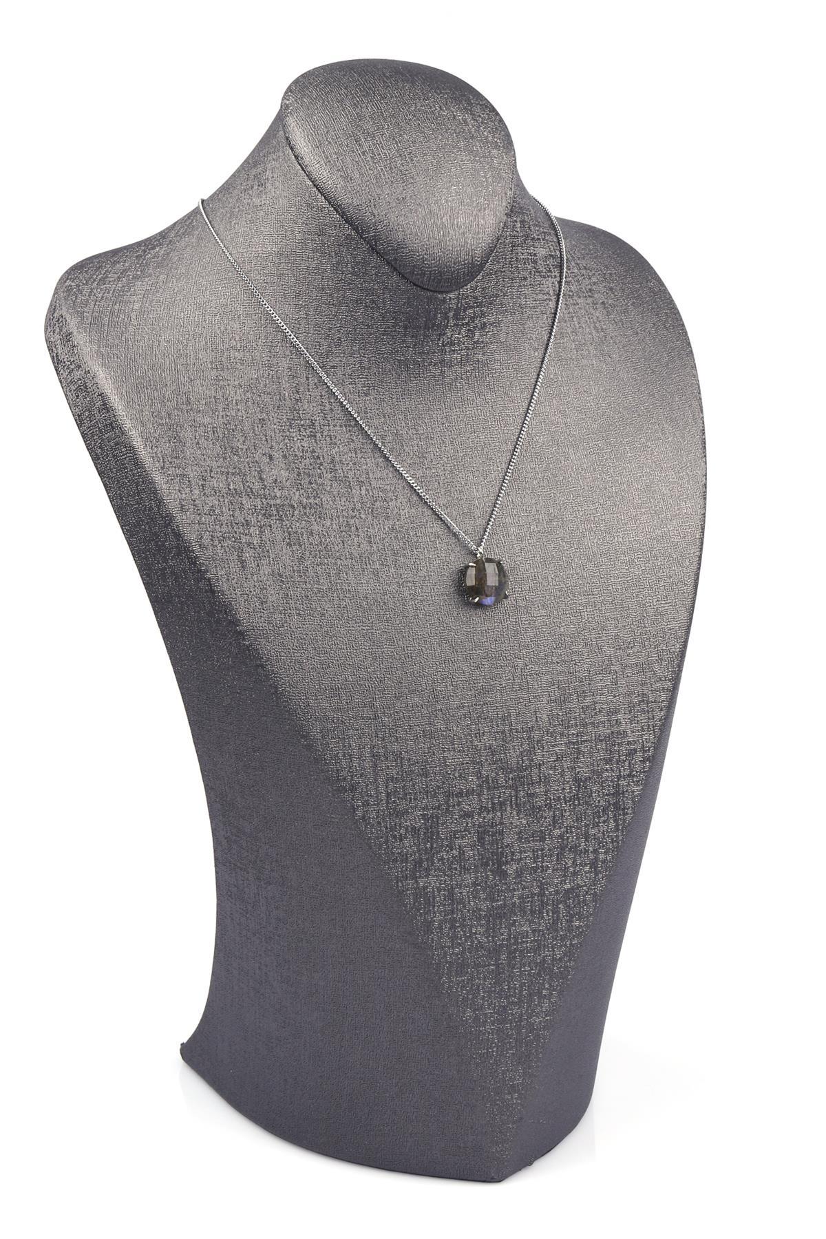 Labradorit Doğal Taş Gümüş Renkli Kolye