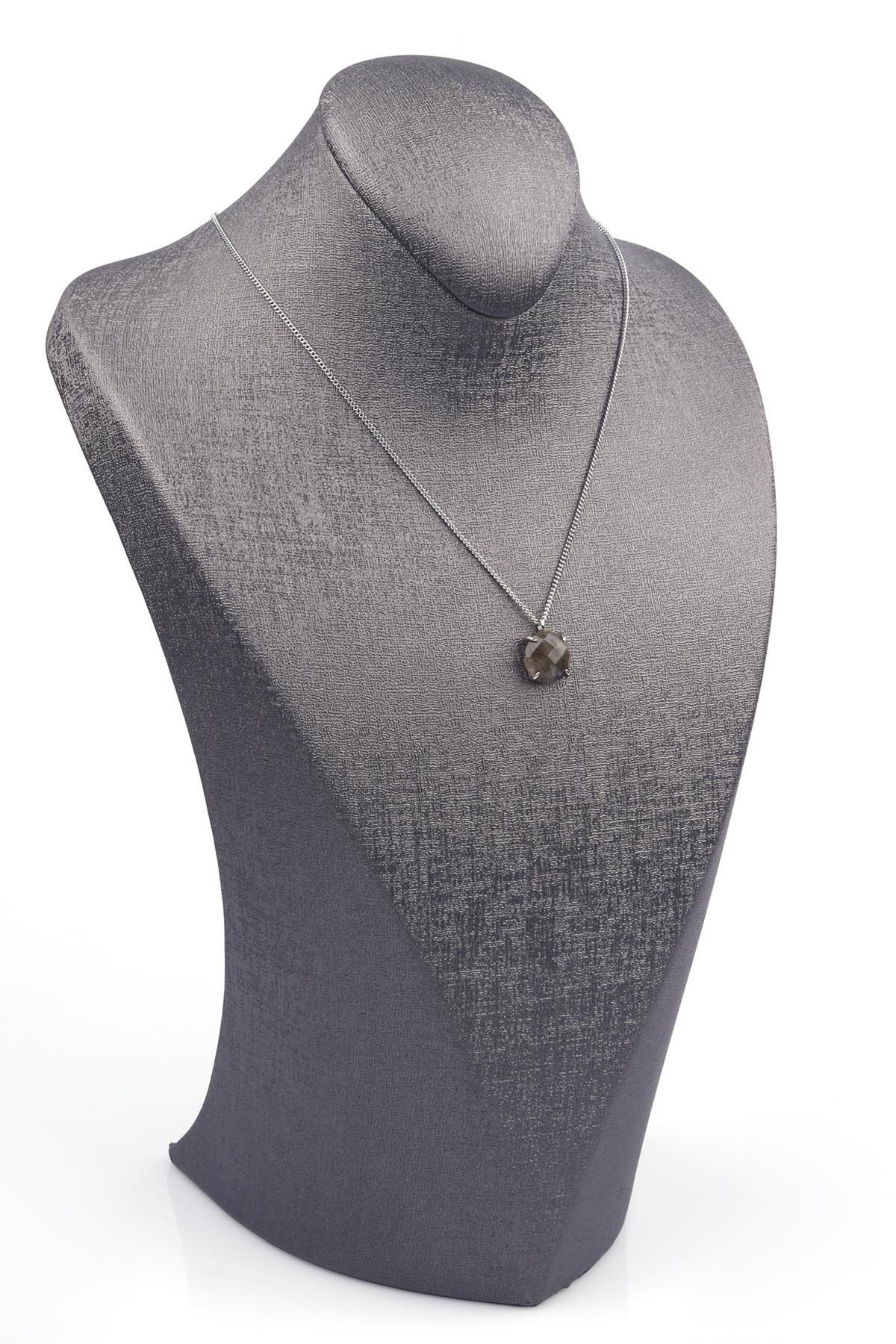 Labradorit Doğal Taş Gümüş Renkli Kolye