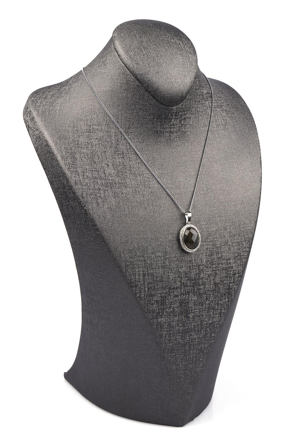 Labradorit Doğal Taş Gümüş Renkli Kolye