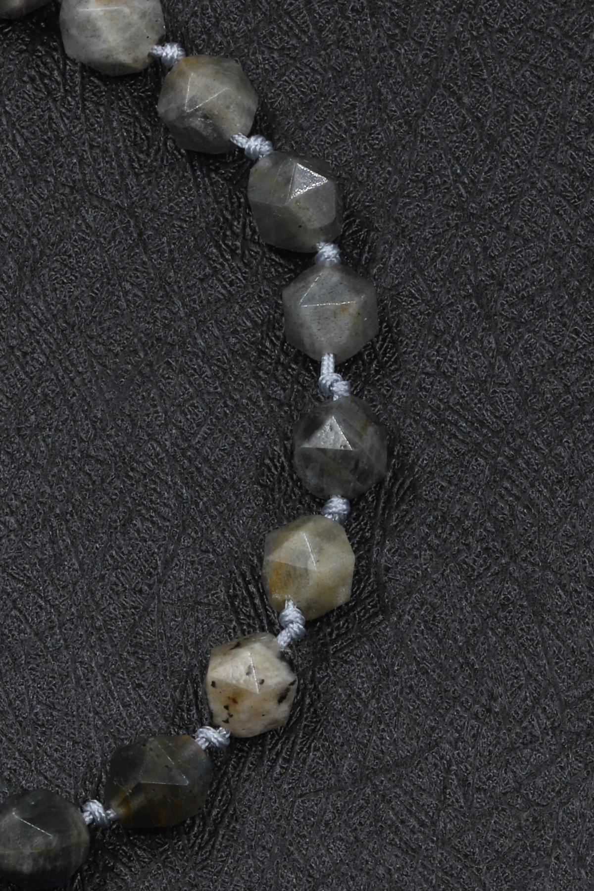 Labradorit Doğal Taş Makrome Örme Bileklik 6 x 8 mm Hexagonal Kesim