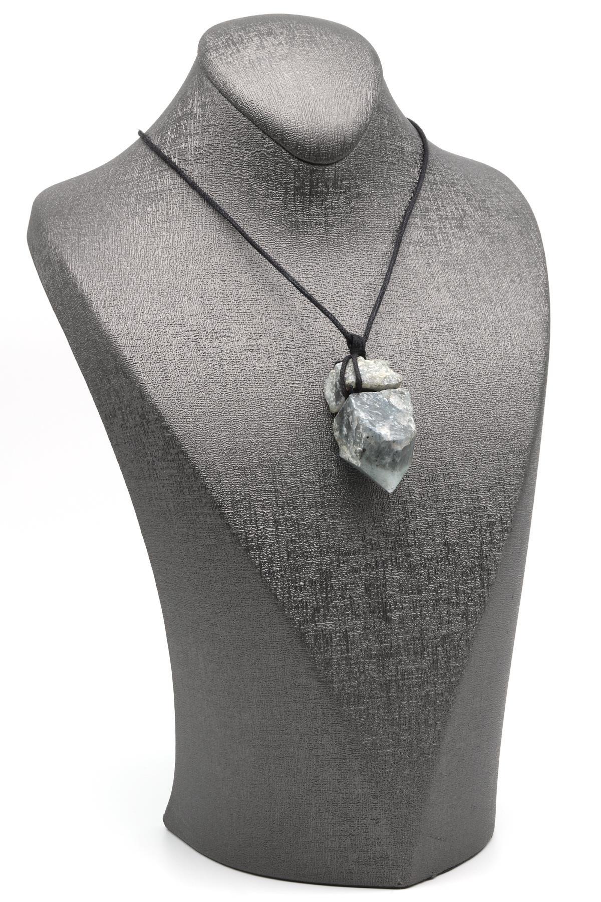 Labradorit Doğal Taş Siyah İpli Kolye