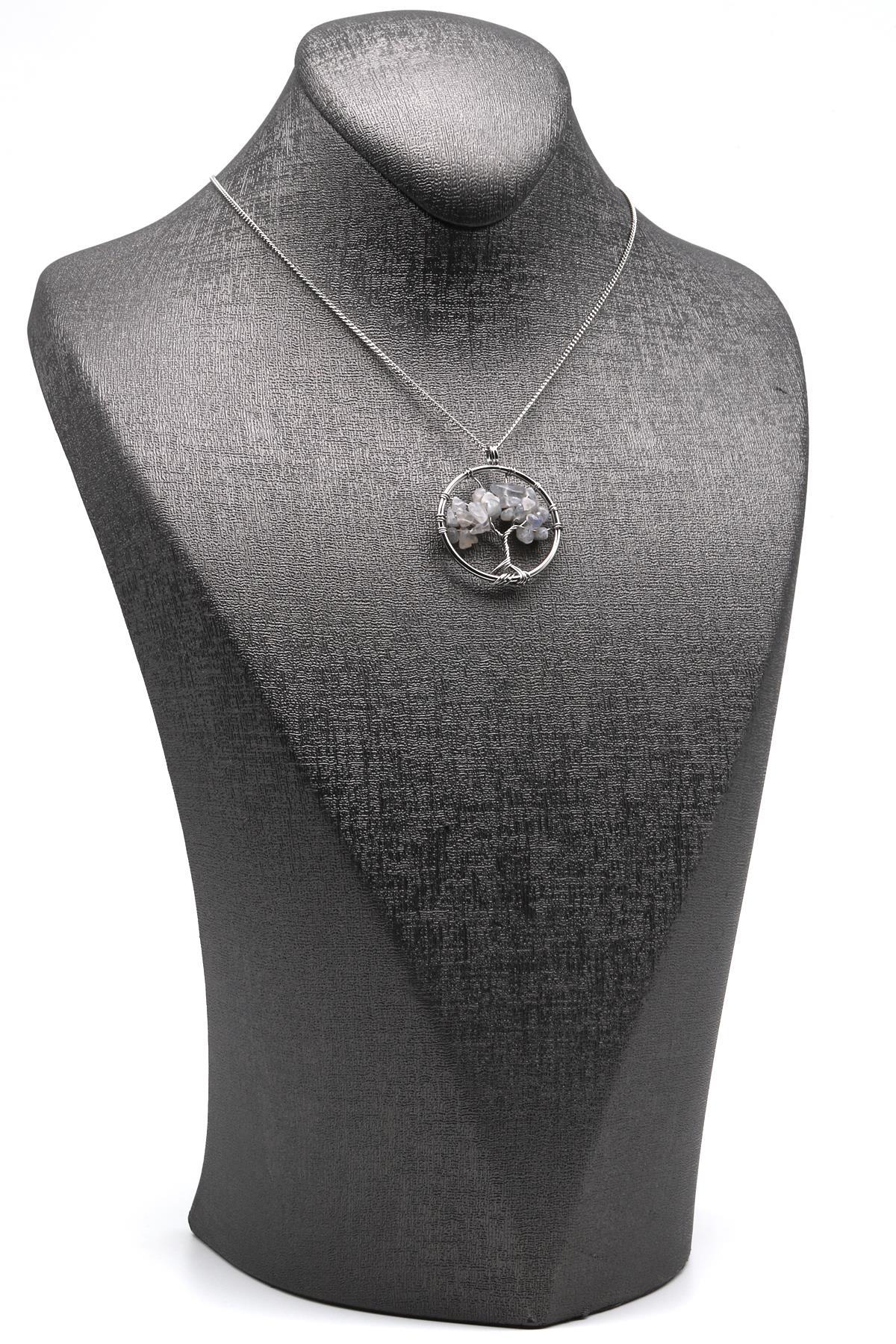 Labradorit Doğal Taş Tel Sarmalı Hayat Ağacı Kolye