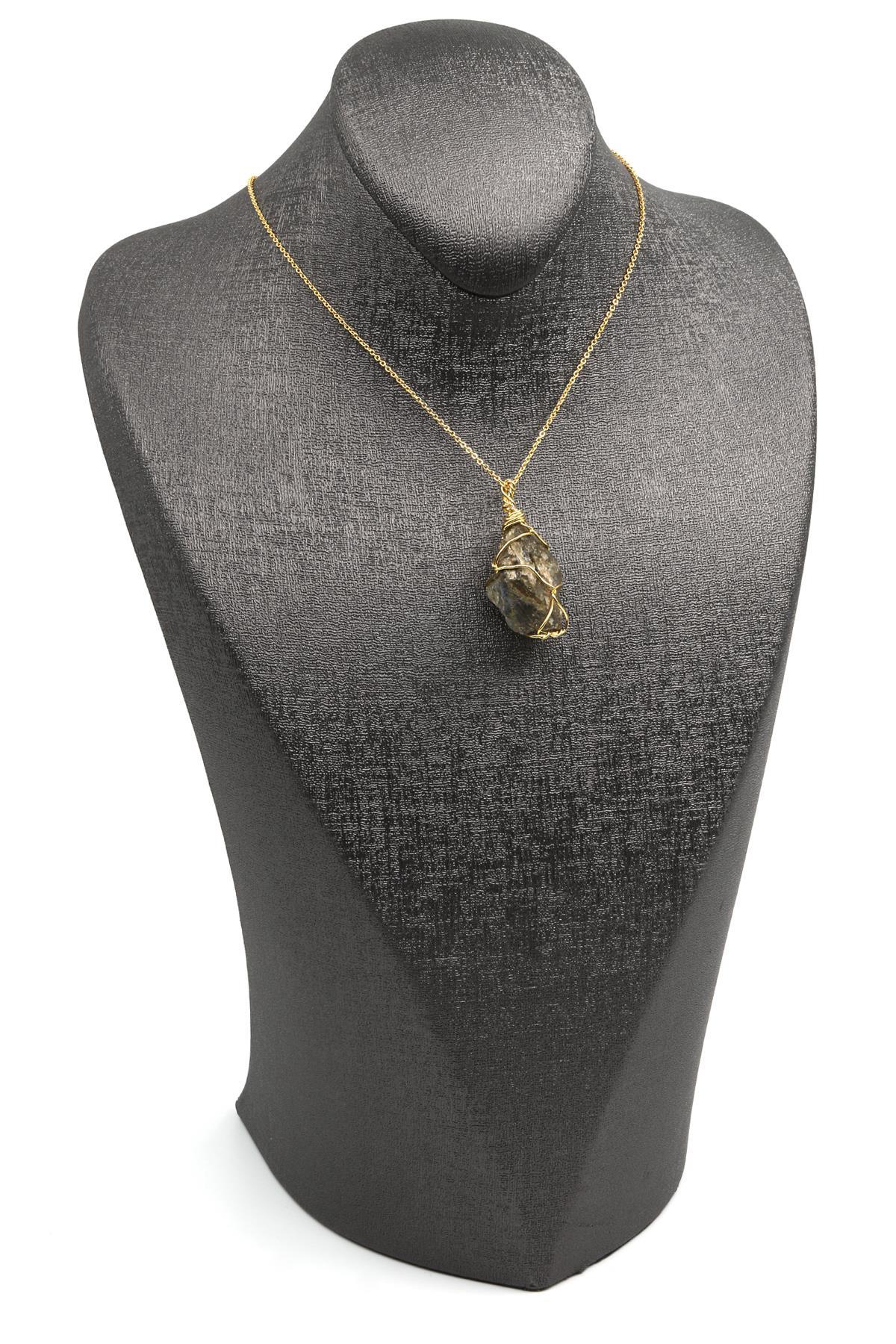 Labradorit Doğal Taş Tel Sarmalı Kolye