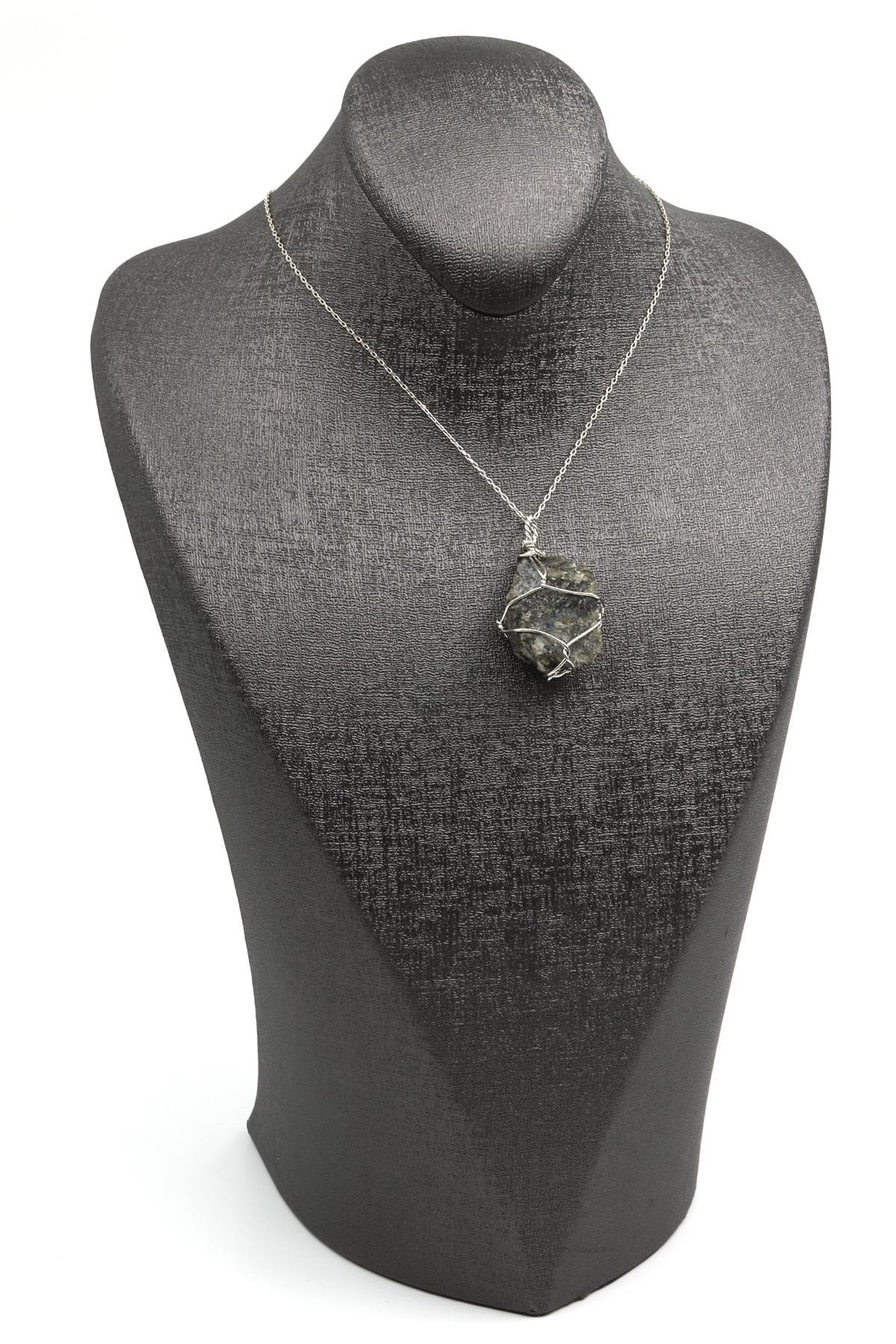 Labradorit Doğal Taş Tel Sarmalı Kolye