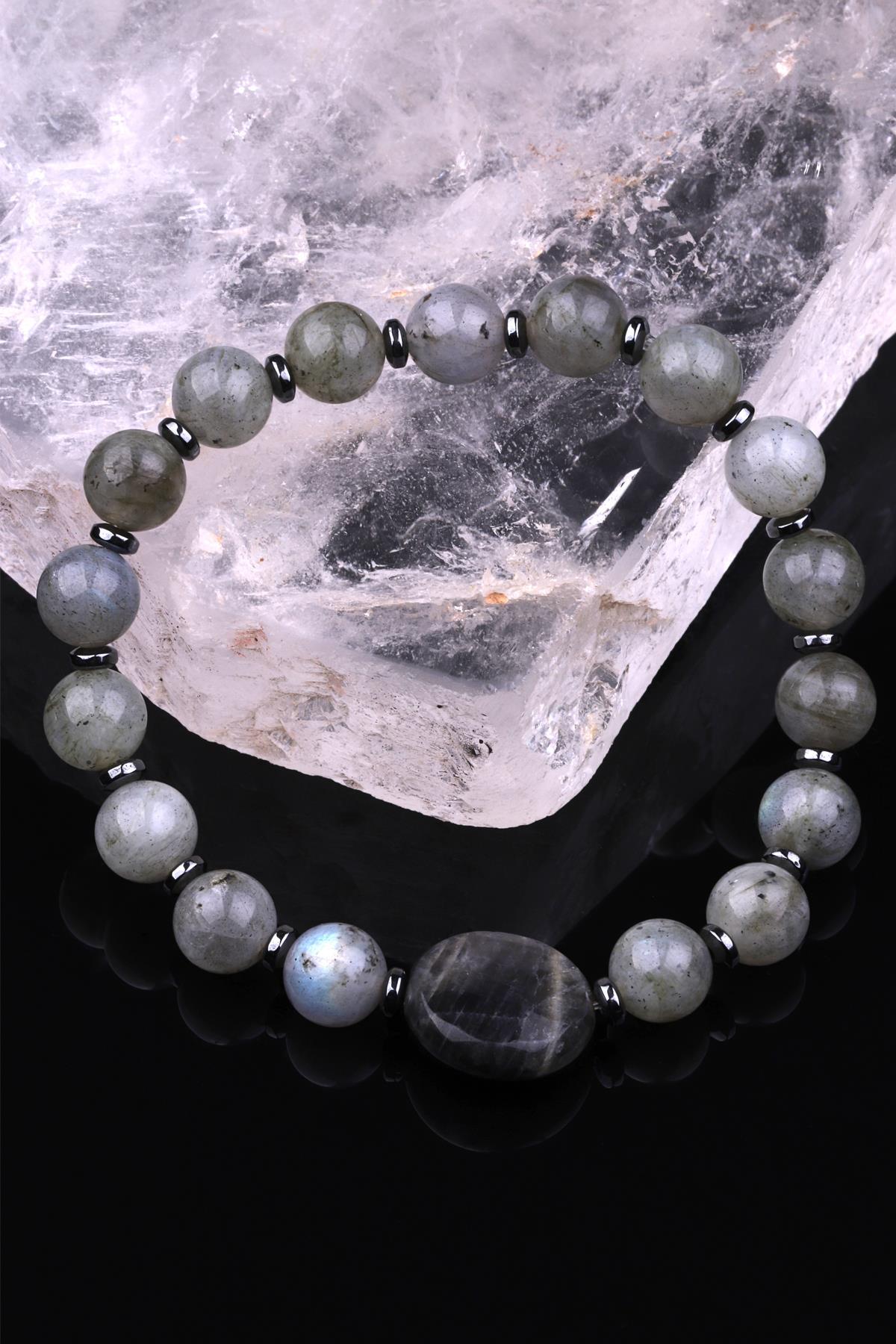 Labradorit - Hematit Doğal Taş Tasarım Bileklik 