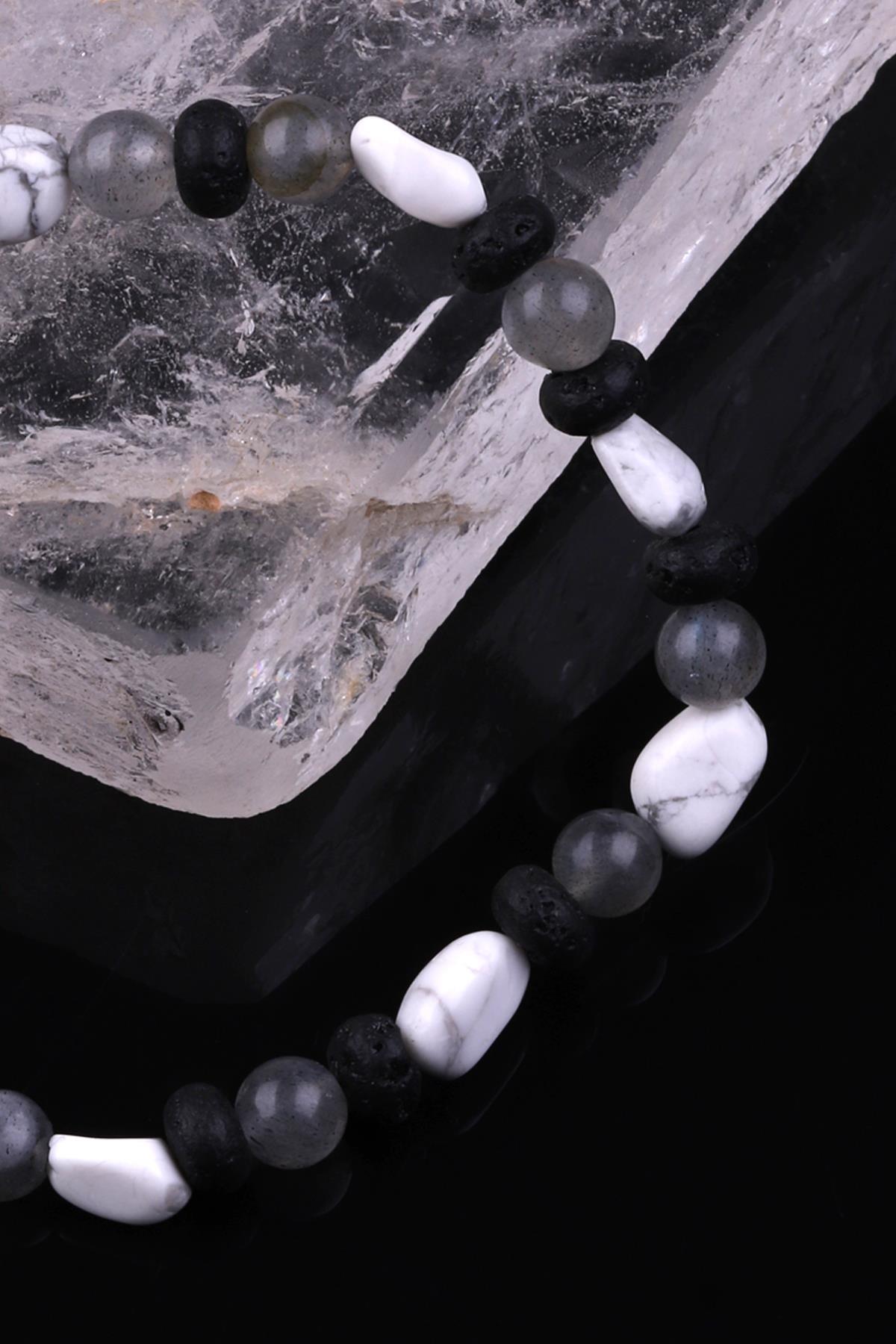 Labradorit - Lav - Hematit Doğal Taş Tasarım Bileklik