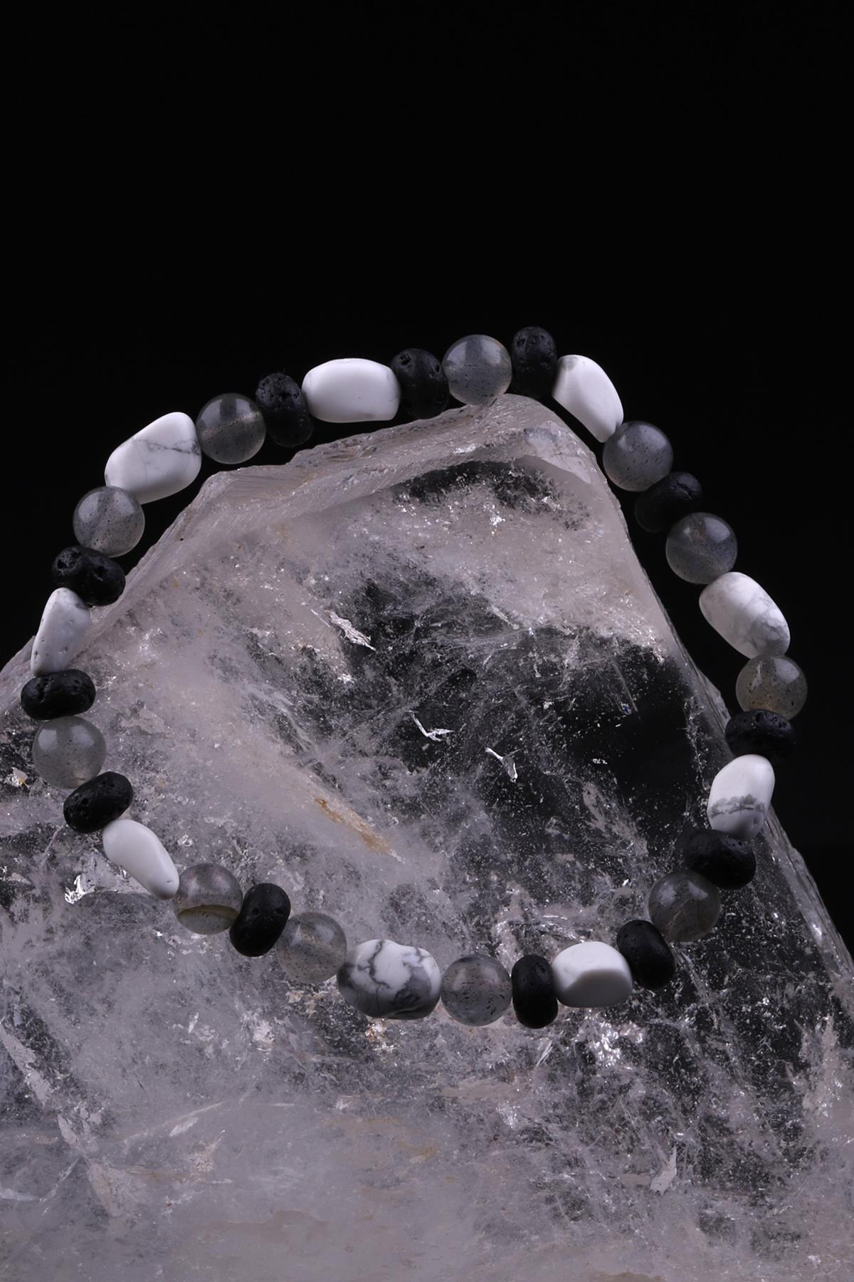 Labradorit - Lav - Hematit Doğal Taş Tasarım Bileklik