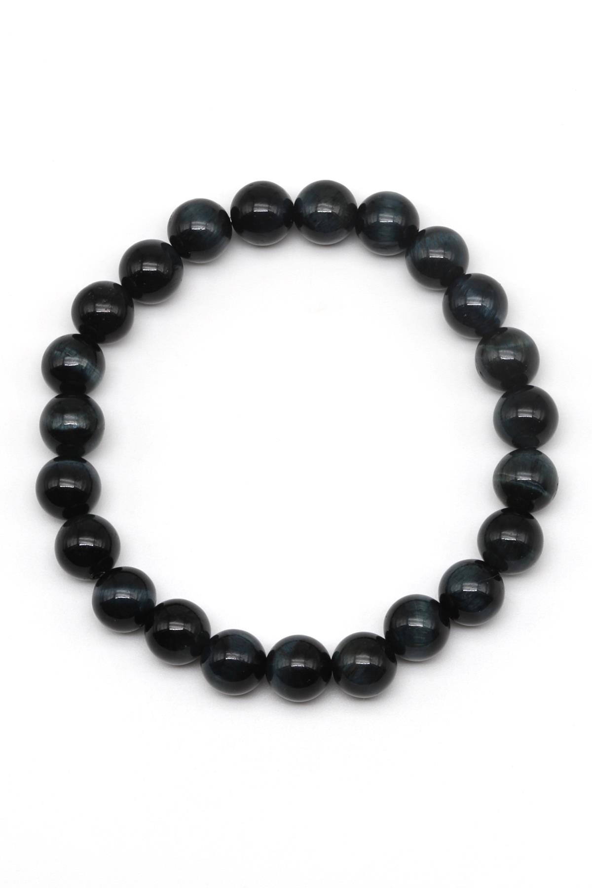 Lacivert Kaplan Gözü Doğal Taş Bileklik 8 mm Küre Kesim