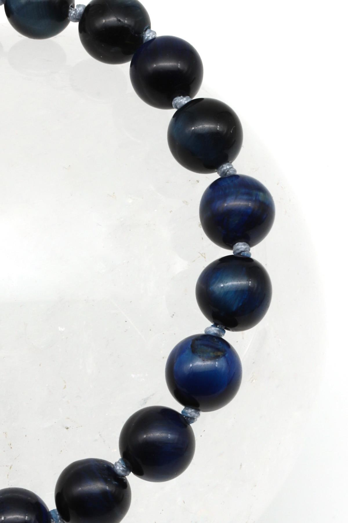 Lacivert Kaplan Gözü Doğal Taş Makrome Örme Bileklik