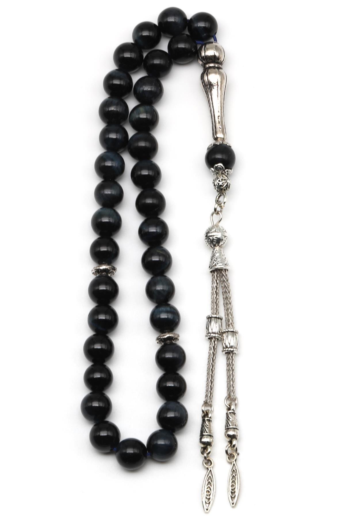 Lacivert Kaplan Gözü Doğal Taş Tesbih 8 mm Küre Kesim