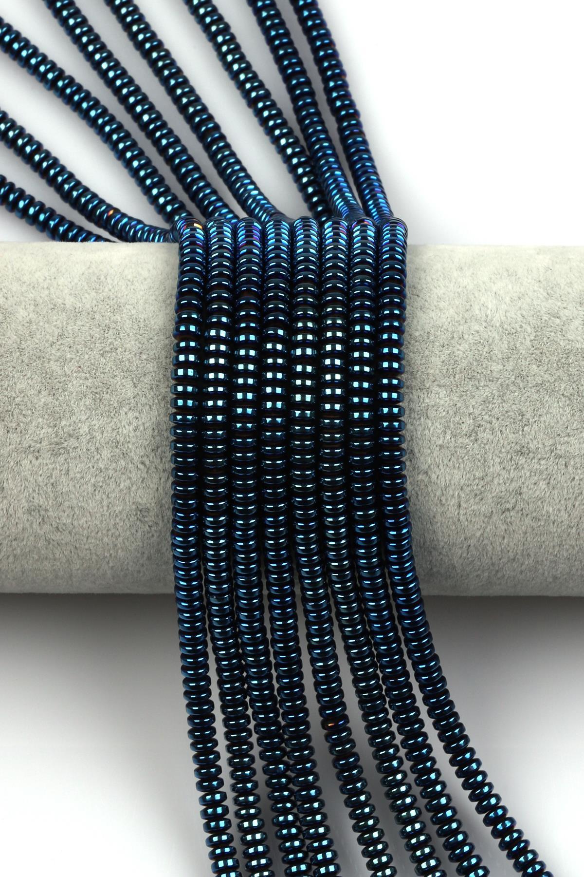 Lacivert Renkli Hematit Dizi 2 x 4 mm Rondel Kesim