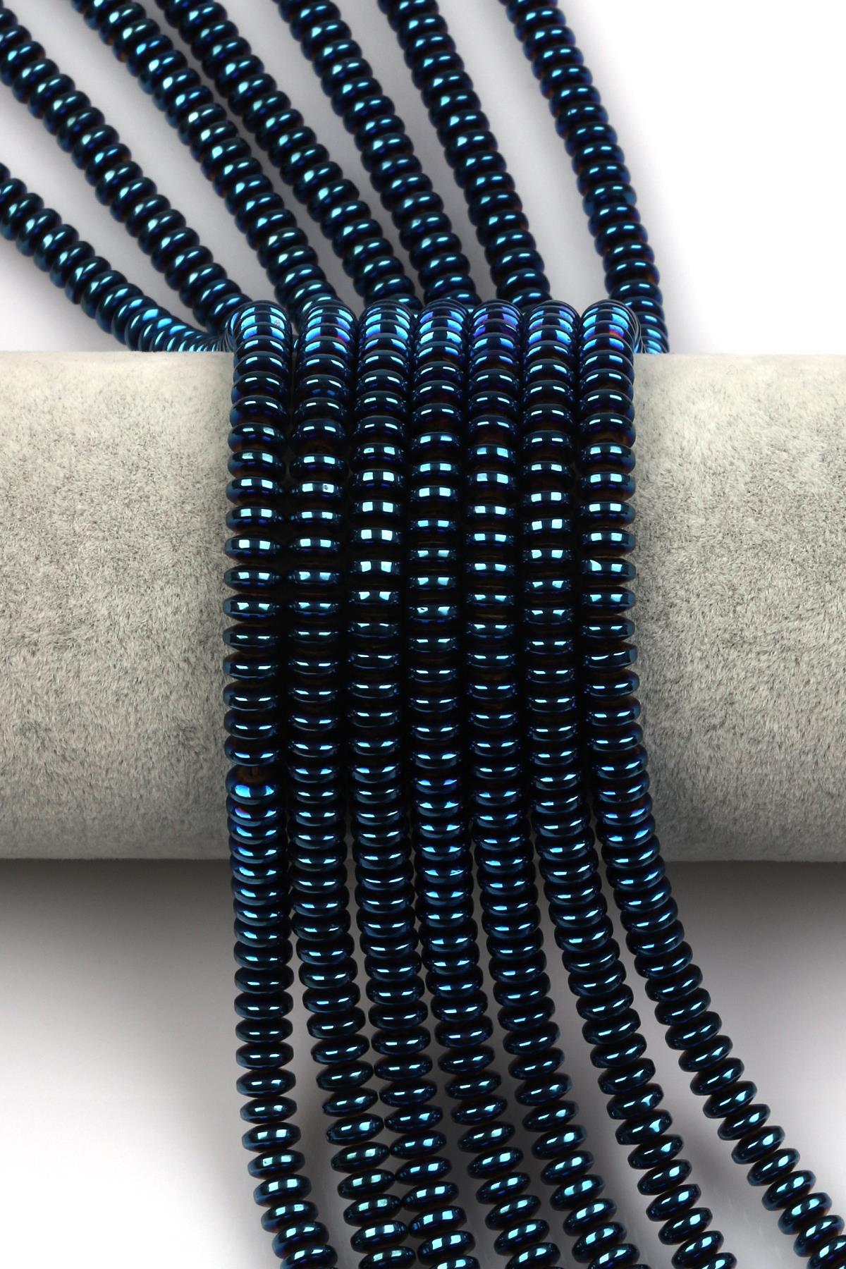 Lacivert Renkli Hematit Dizi 3 x 6 mm Rondel Kesim