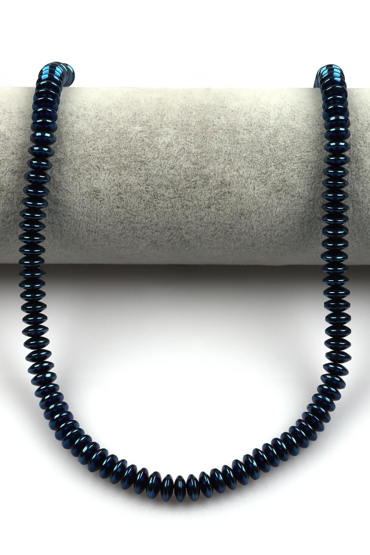 Lacivert Renkli Hematit Dizi 3 x 8 mm Rondel Kesim