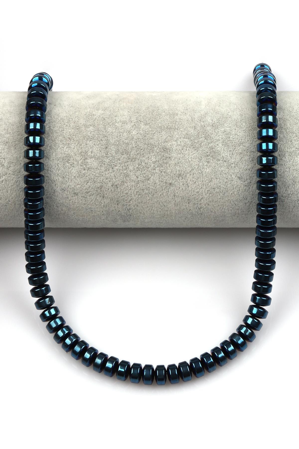 Lacivert Renkli Hematit Dizi 4 x 8 mm Rondel Kesim