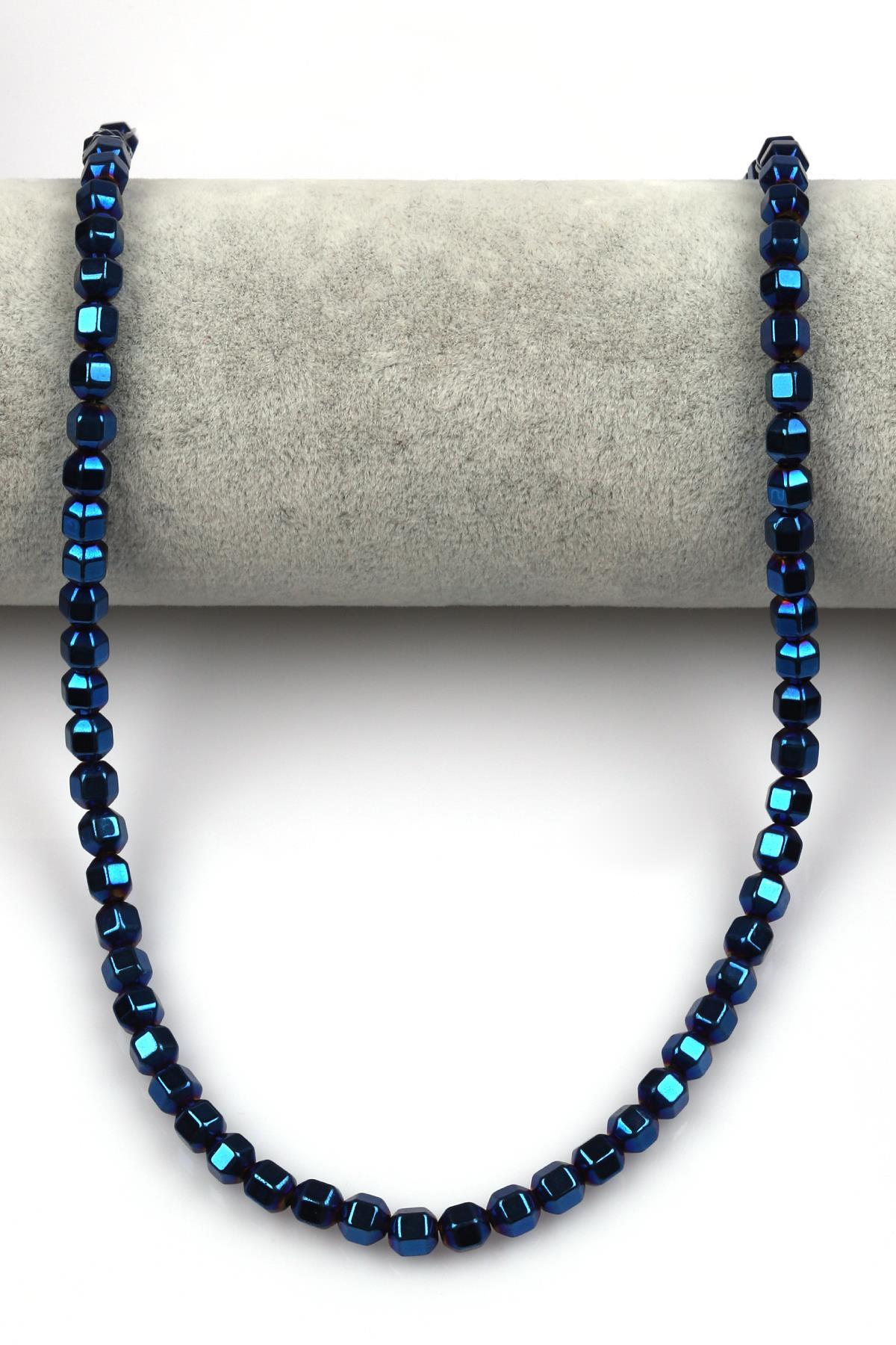 Lacivert Renkli Hematit Dizi 5 x 6 mm Huni Kesim