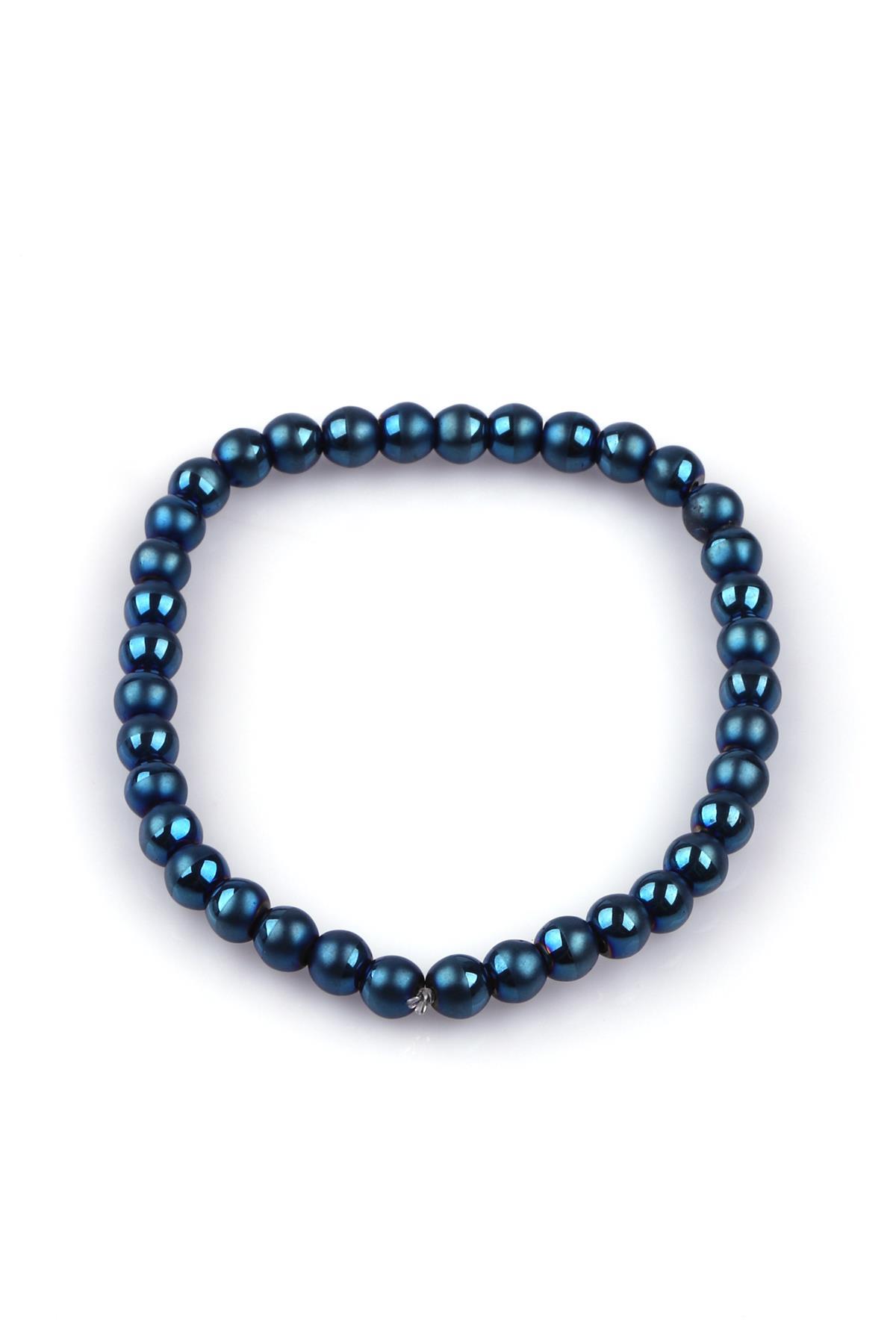 Lacivert Renkli Hematit Doğal Taş Bileklik 6mm Küre Kesim