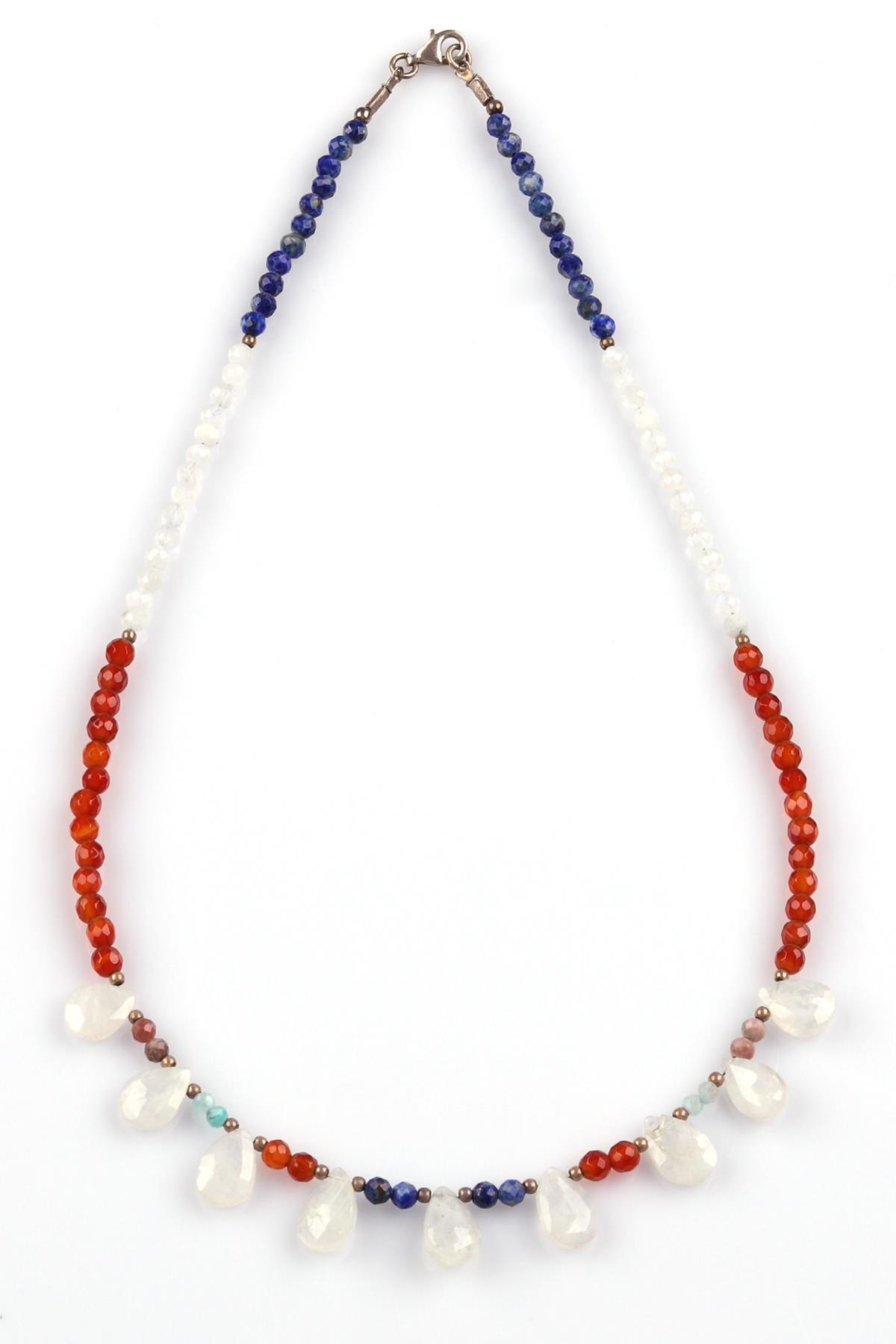 Lapis Lazuli - Ay Taşı - Akik - Rodonit - Amazonit Doğal Taş Tasarım Kolye