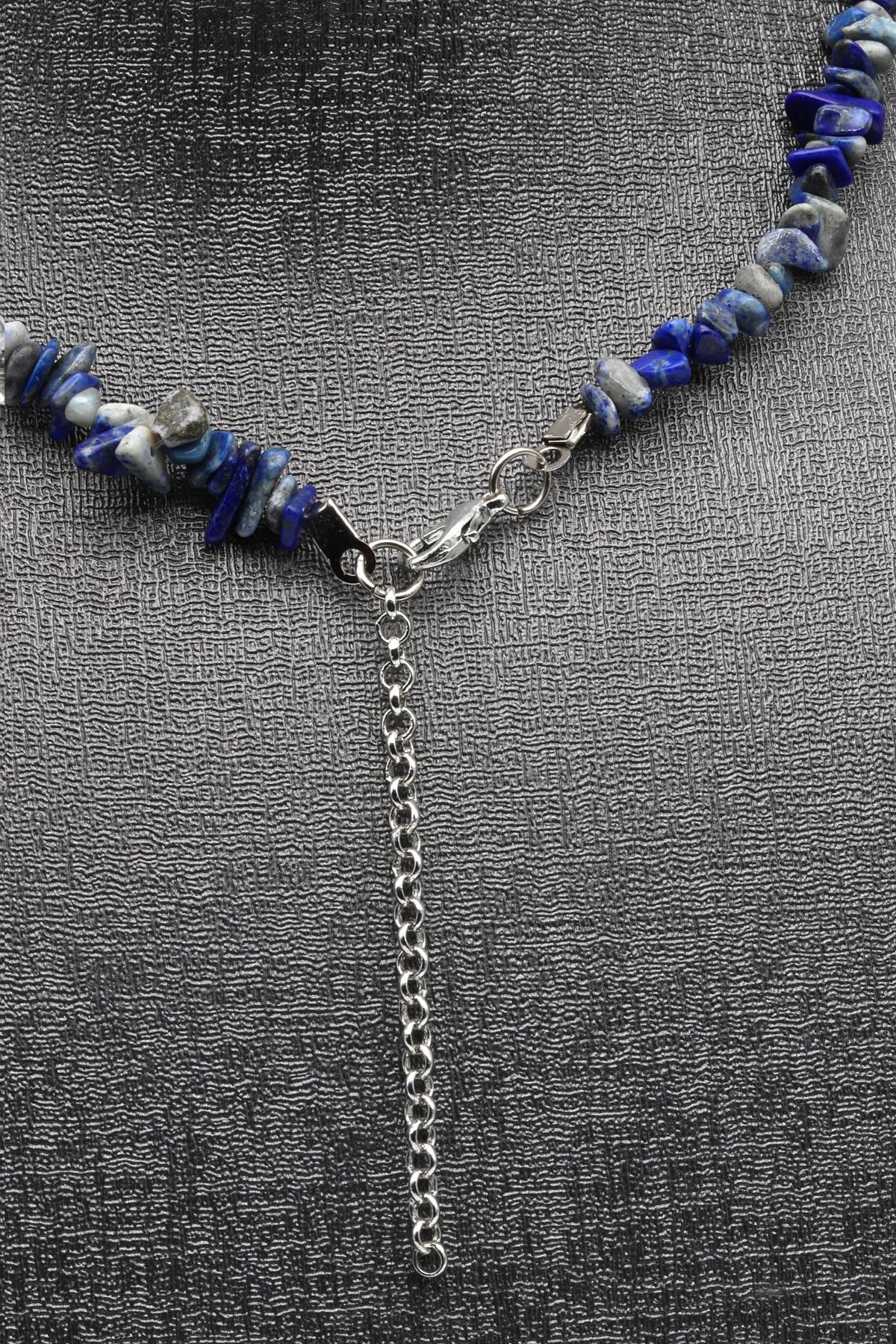 Lapis Lazuli ( Çelik Klipsli ) Doğal Taş Kırıktaş Kolye 