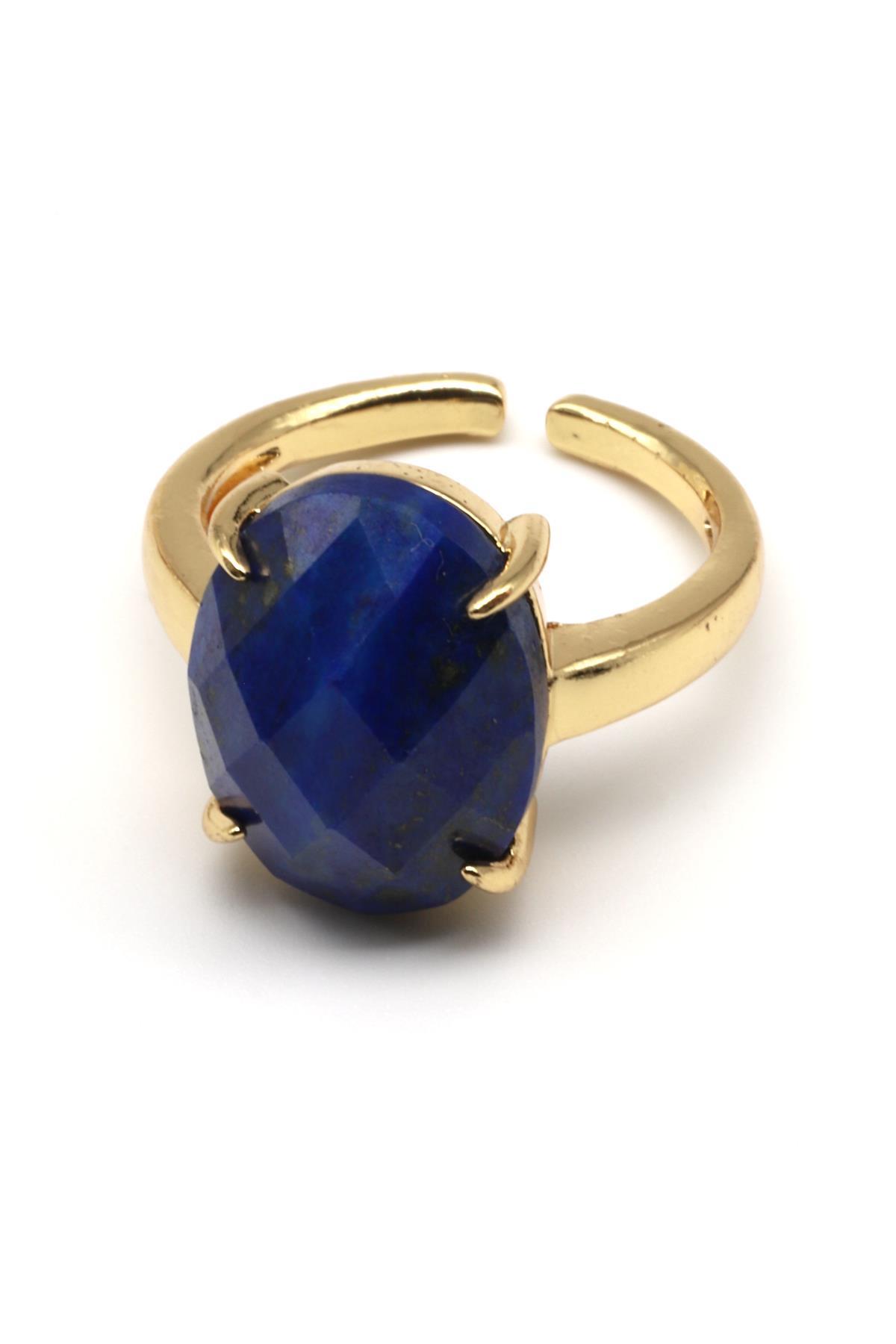 Lapis Lazuli Doğal Taş Ayarlanabilir Gold Renk Yüzük