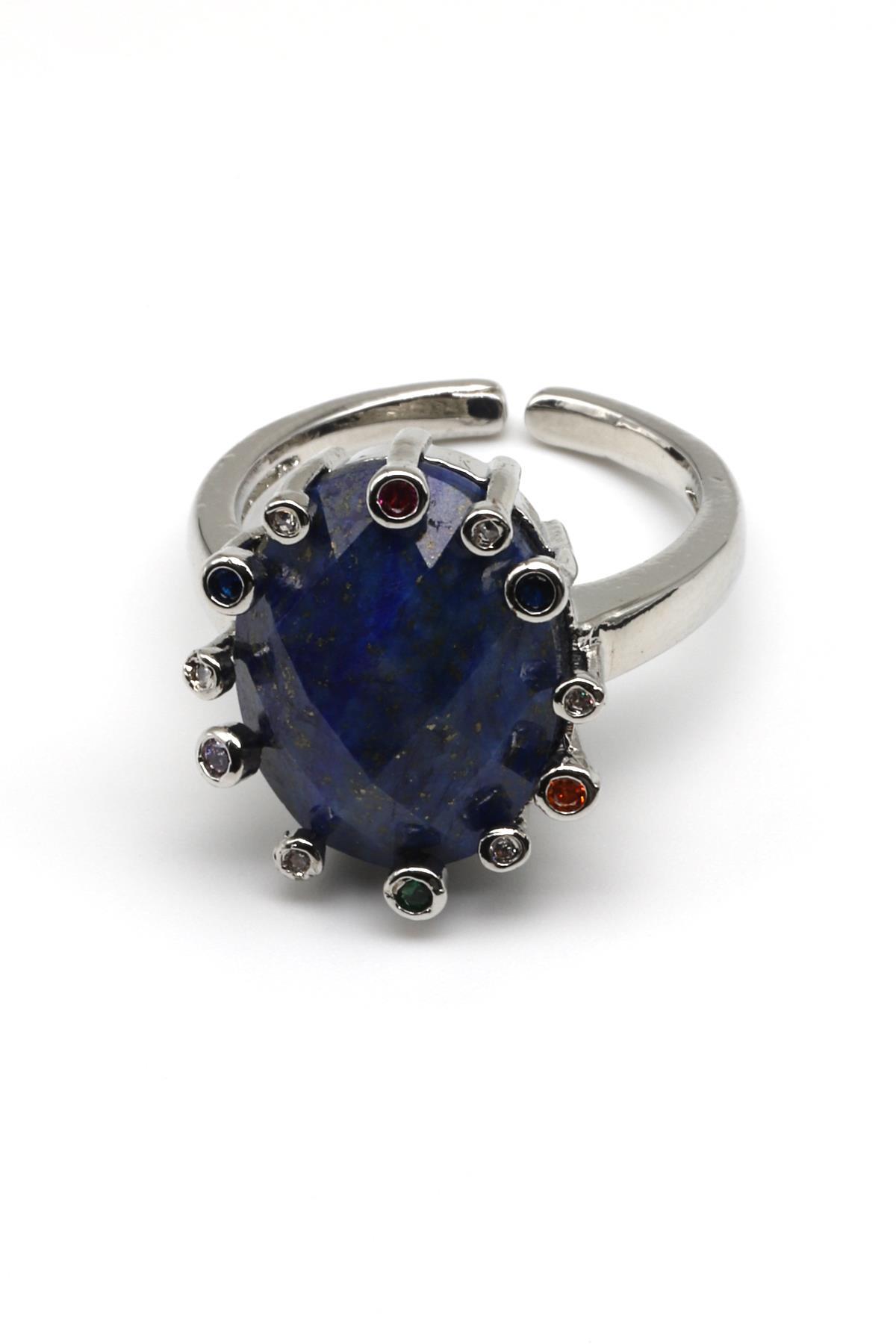 Lapis Lazuli Doğal Taş Ayarlanabilir Yüzük