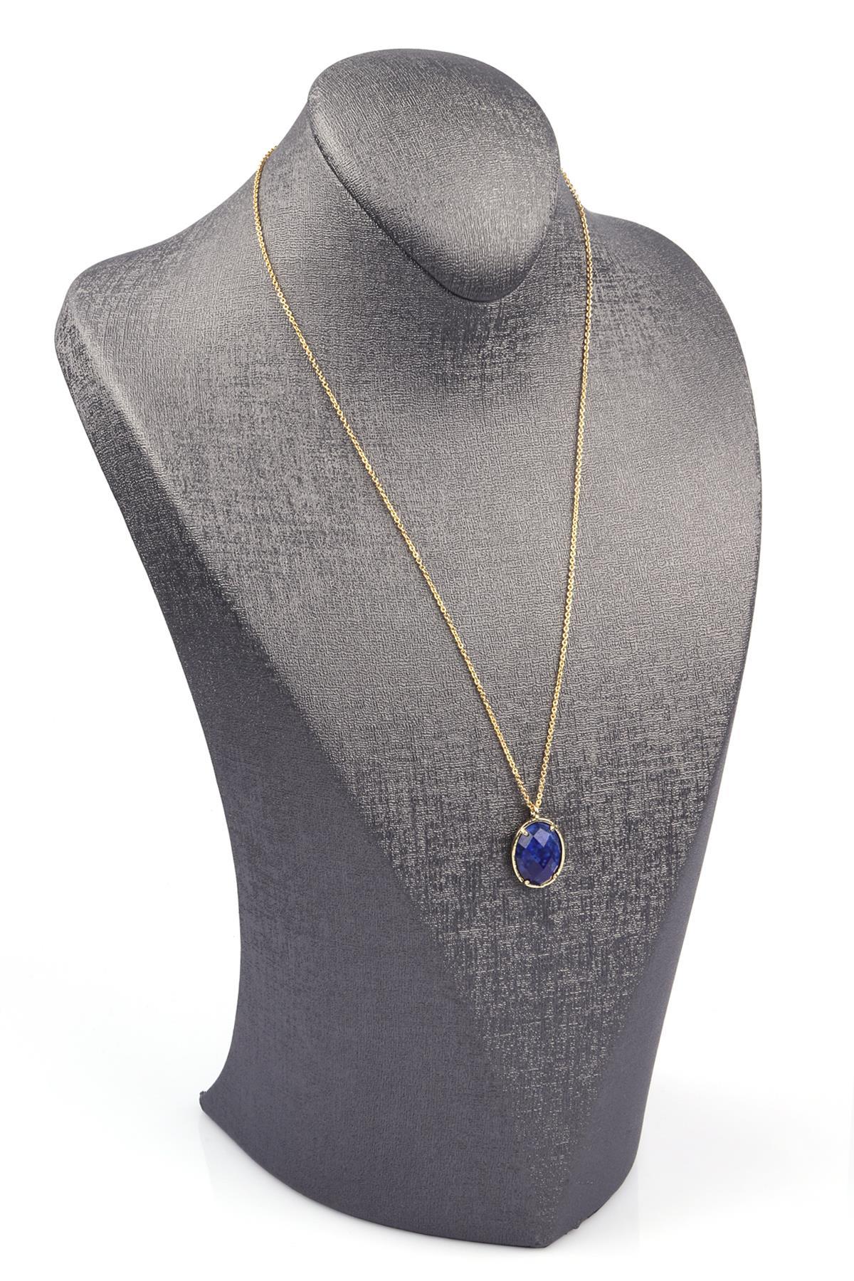 Lapis Lazuli Doğal Taş Gold Renkli Kolye