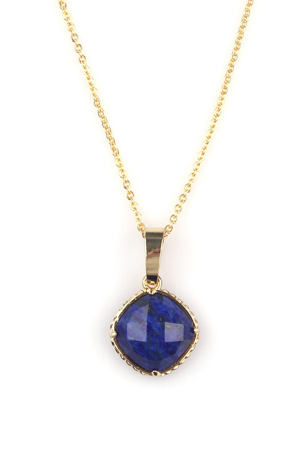 Lapis Lazuli Doğal Taş Gold Renkli Kolye